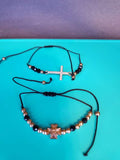 Black & Gold Adjustable Cross Cord Bracelets- 2 pieces