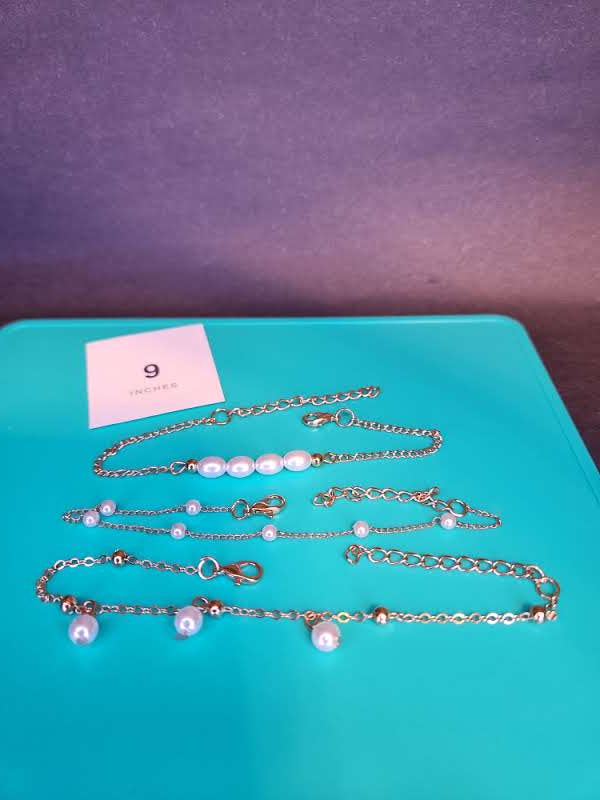 9" Triple Strand Pearl & Chain Bracelet Set