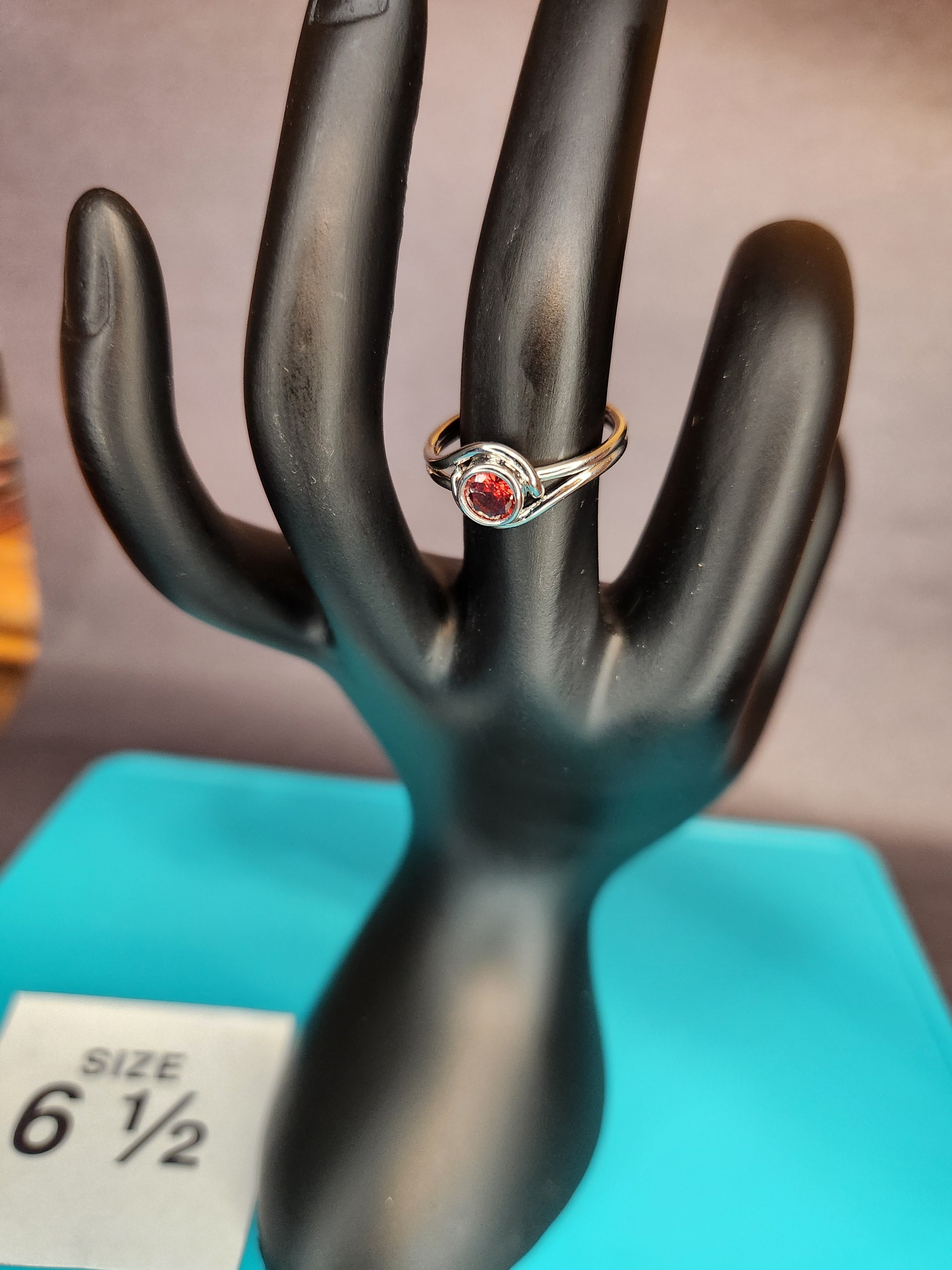 Size 6.5 Sleek Bypass Red Accent Stainless Steel Ring
