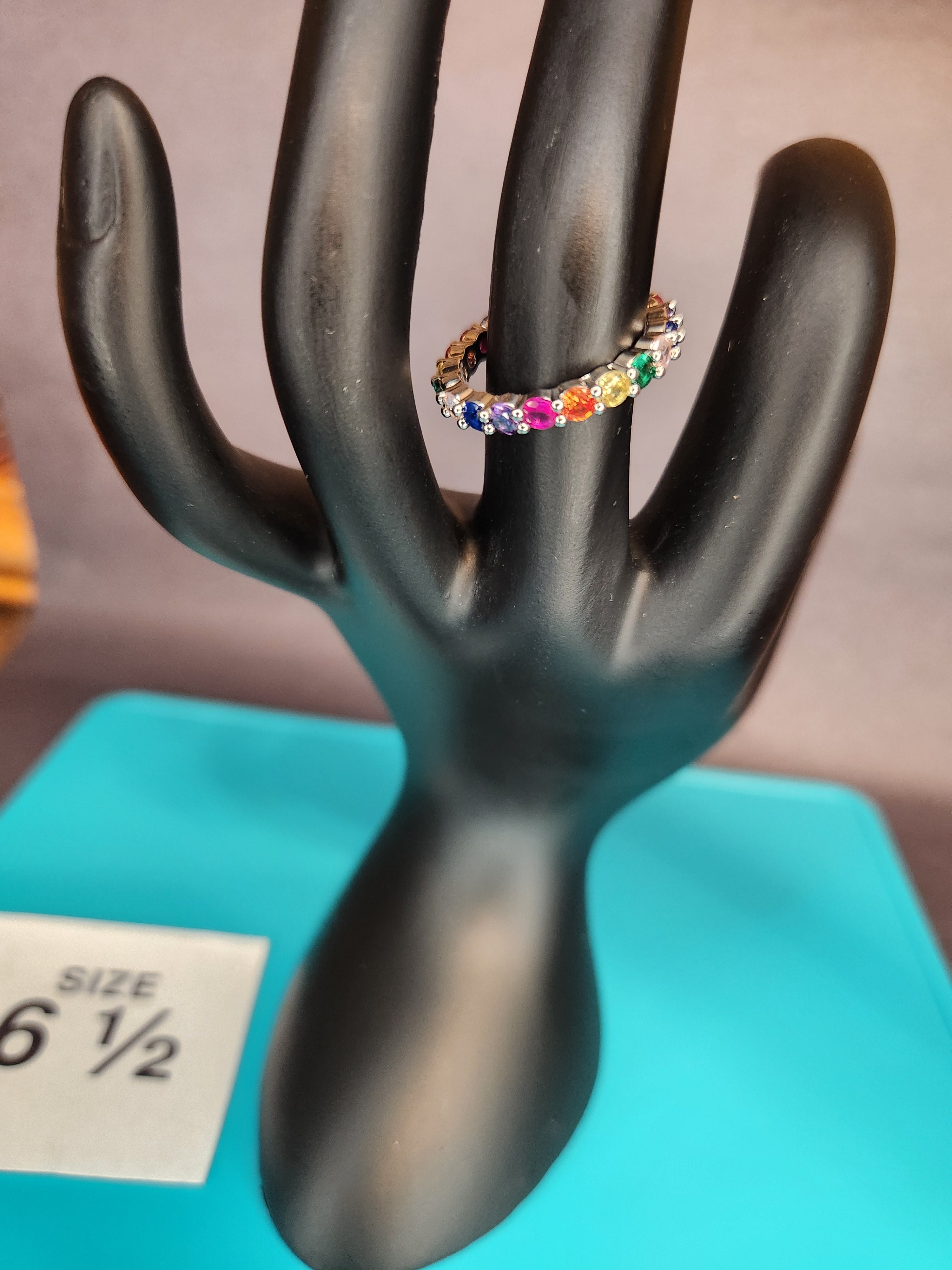 Size 6.5 Vibrant Rainbow Eternity Stainless Steel Ring
