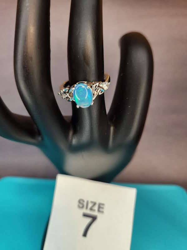 Size 7 Oval Blue Opal Statement Ring