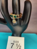 Size 7.5 Emerald Green Cutout Band with Coin Charm