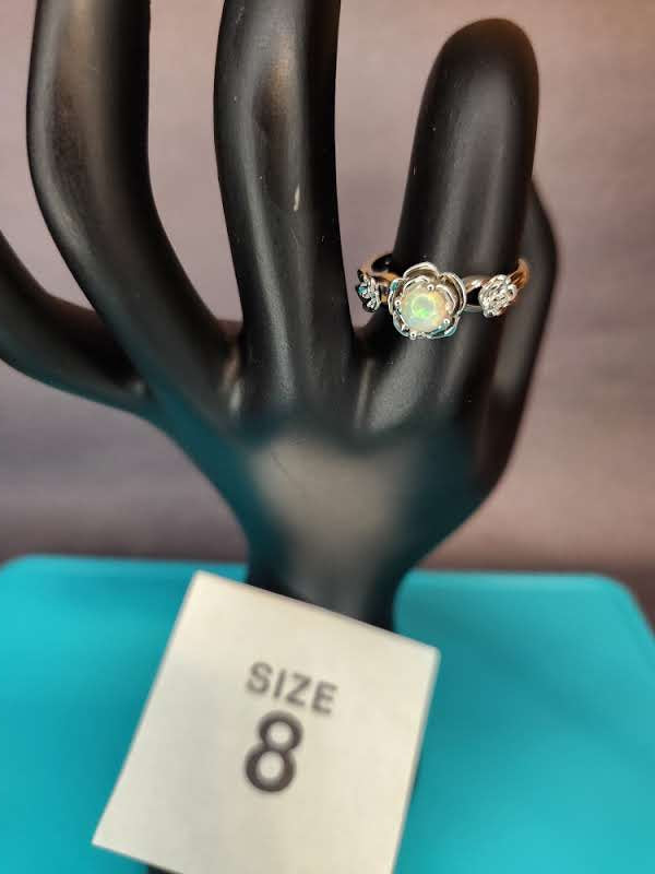 Size 8 White Opal Trio Ring