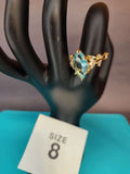 Size 8 Marquise Blue Topaz Leaf Accent Ring