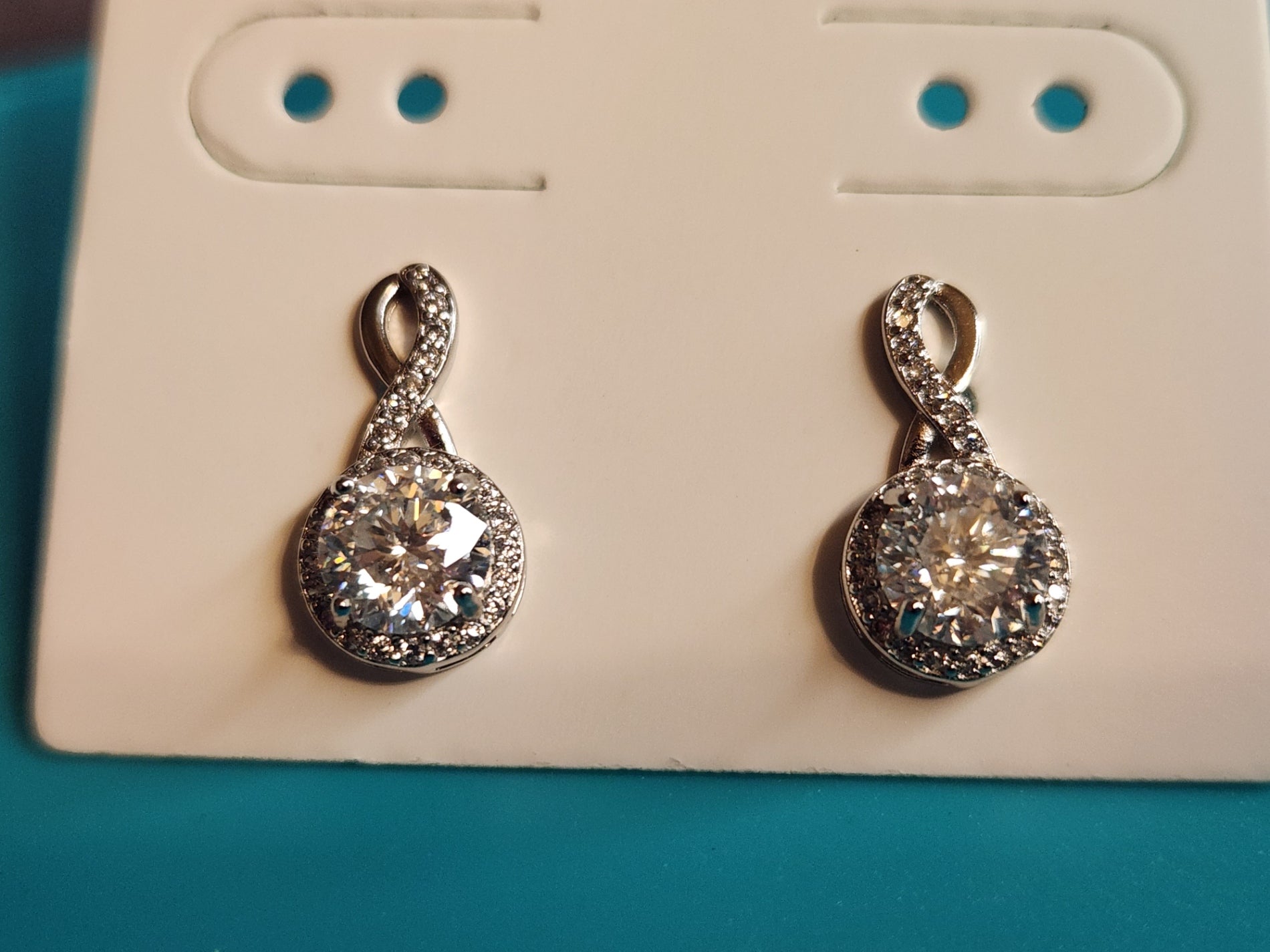 Moissanite Figure 8 Studs with Dangles- Silver Plated Earrings