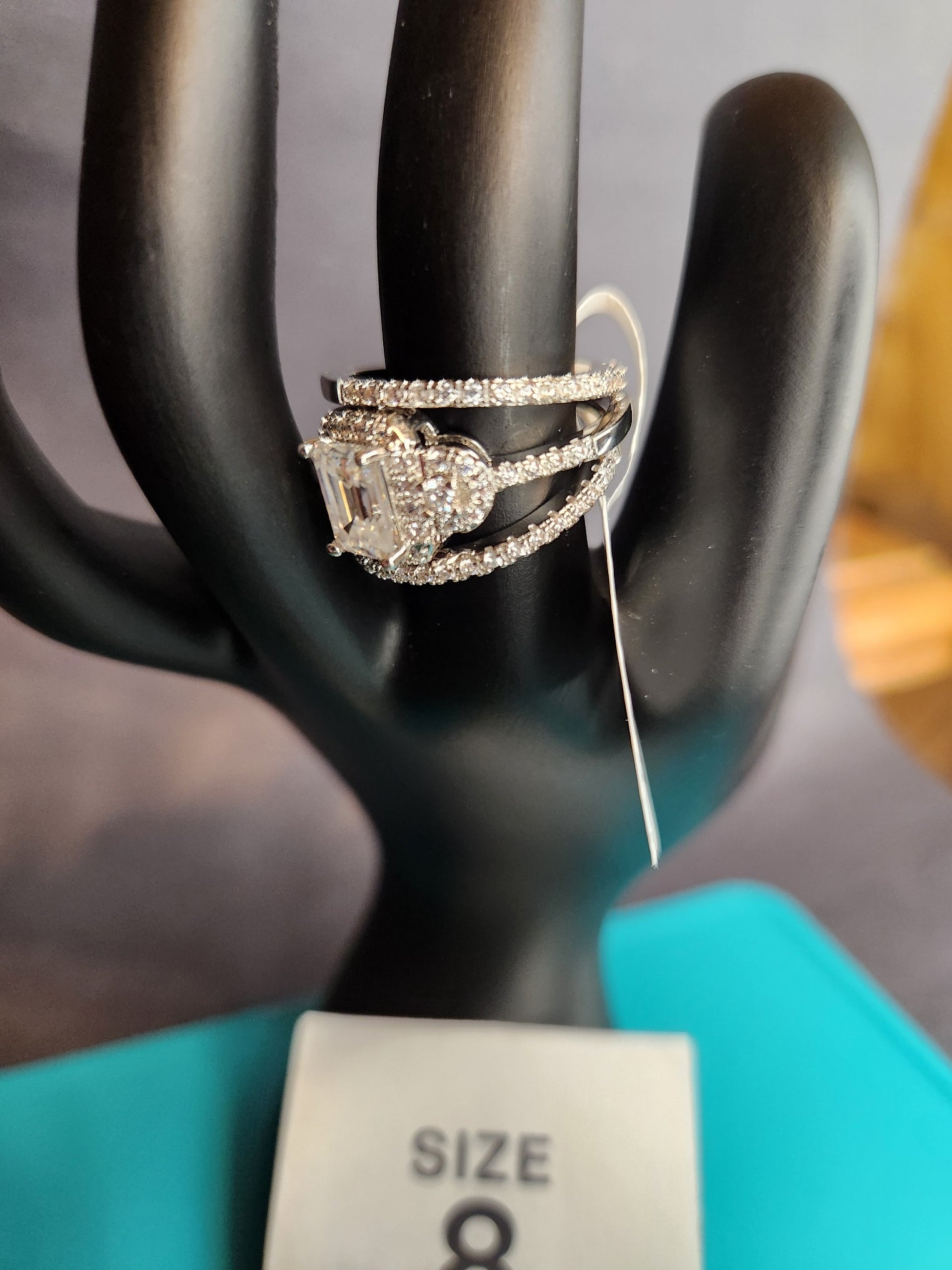 Moissanite Three Band Set, Size 8, Silver Plated