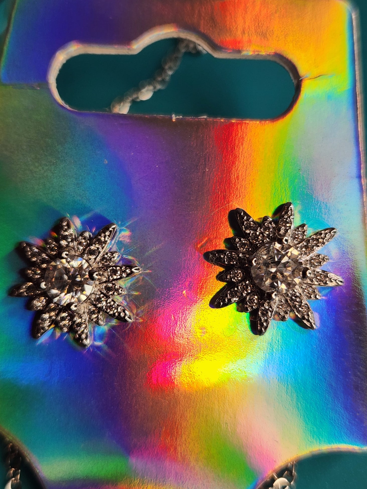 Moissanite Flower Studs with Heart Necklace Combo- Silver Plated Earrings and Necklace