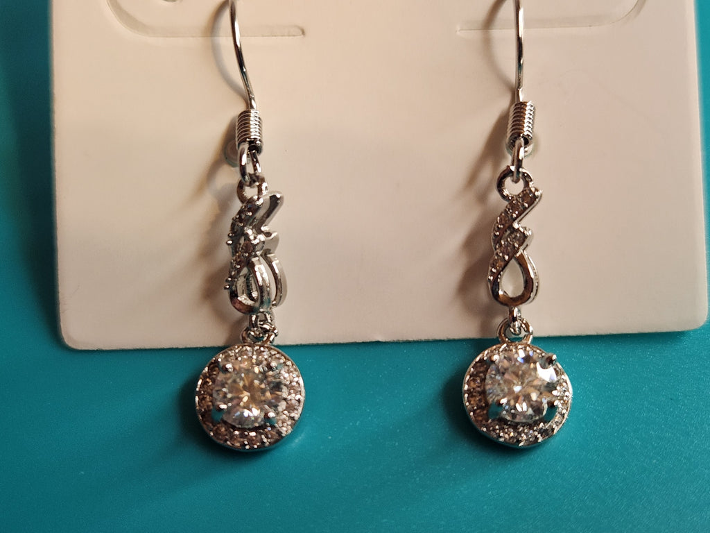 Moissanite Dangling Circles, Longer- Silver Plated Earrings