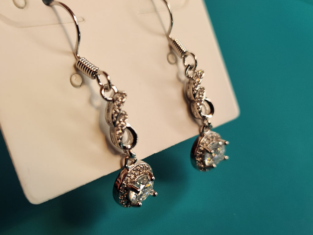 Moissanite Dangling Circles, Longer- Silver Plated Earrings