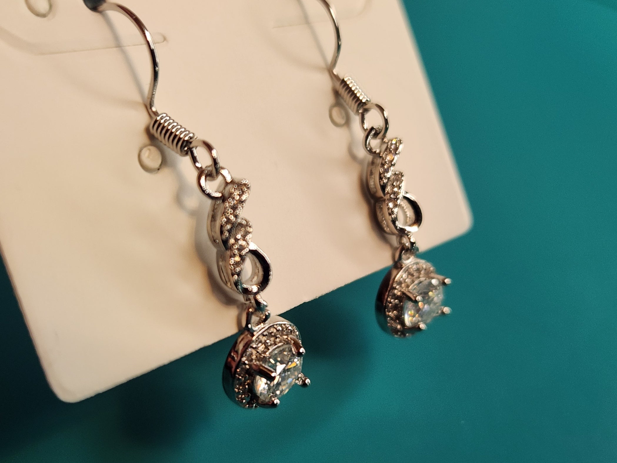 Moissanite Dangling Circles, Longer- Silver Plated Earrings