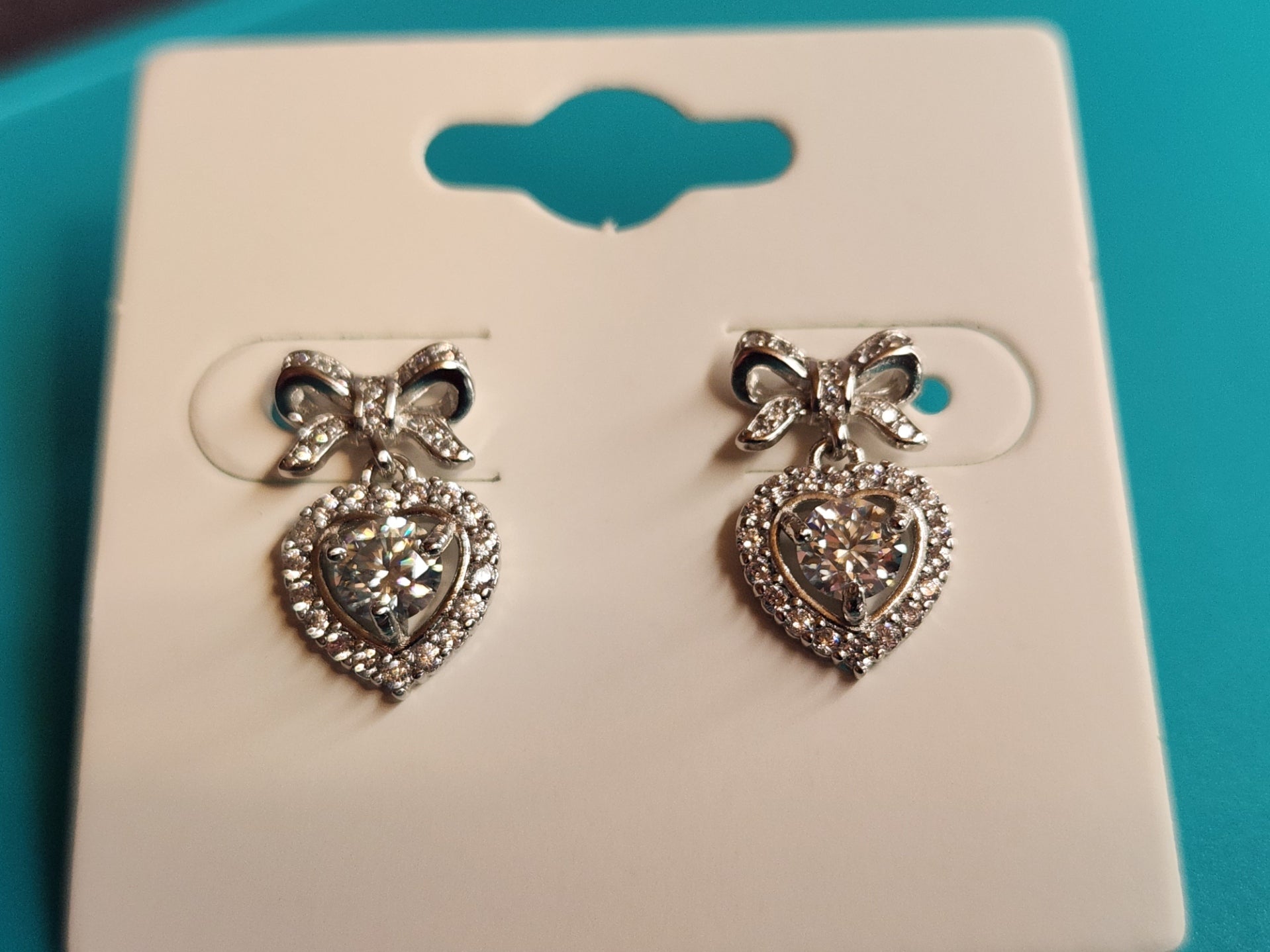 Moissanite Studs With Dangling Hearts- Silver Plated Earrings