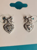 Moissanite Studs With Dangling Hearts- Silver Plated Earrings