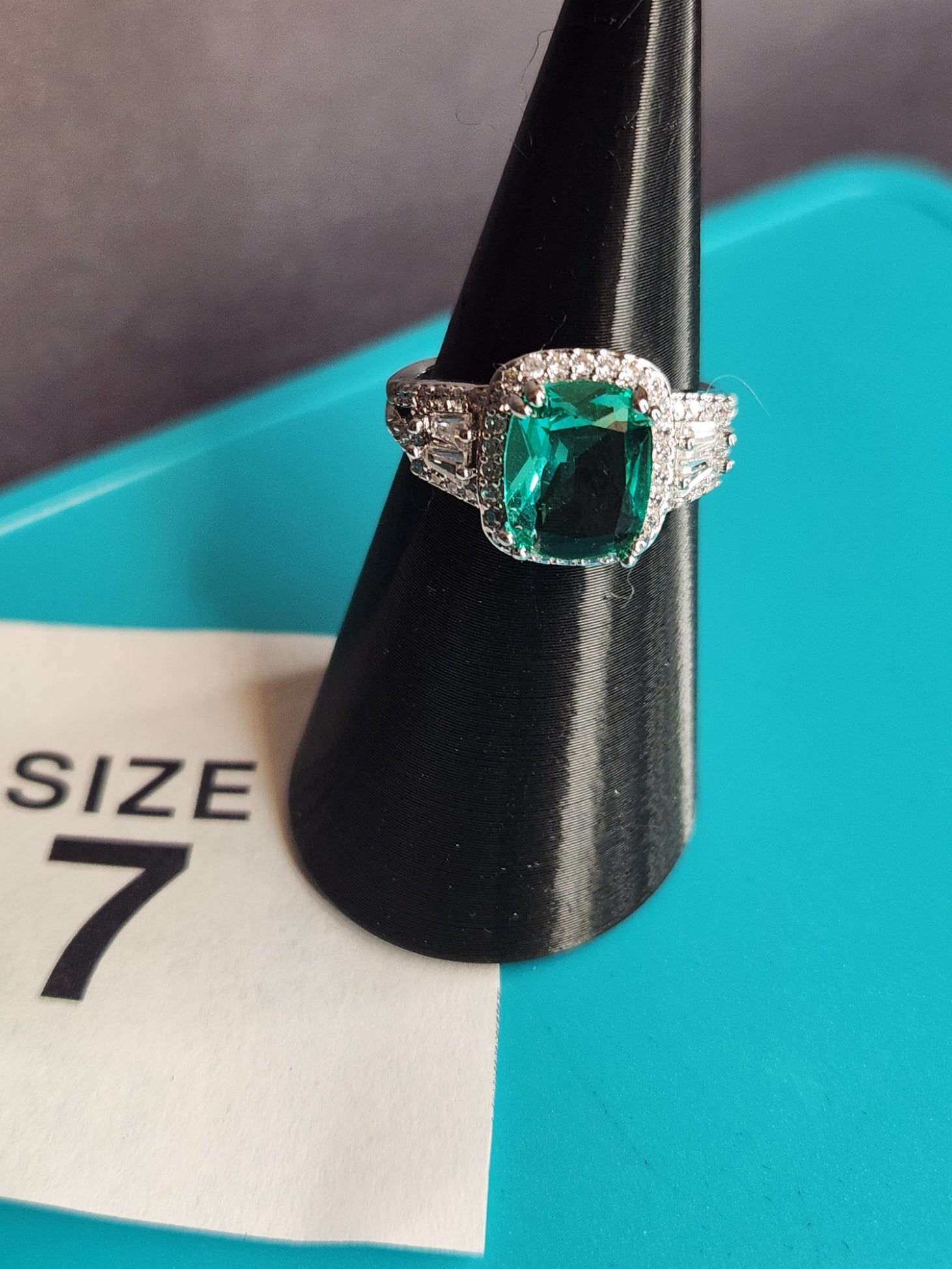 Turquoise Rectangle Halo, Size 7, Stainless Steel