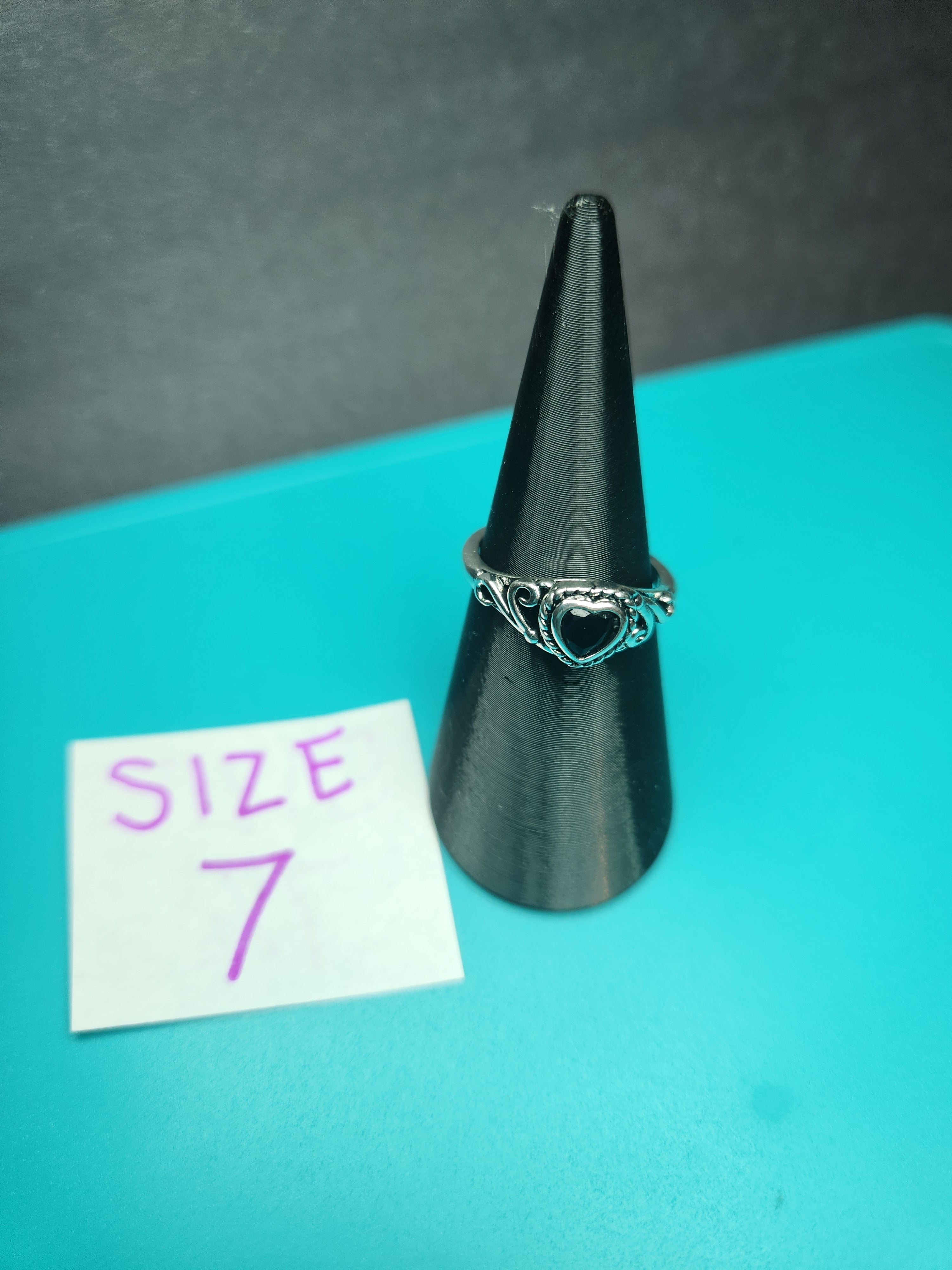 Black Heart Solitaire Size 7 Stainless Steel