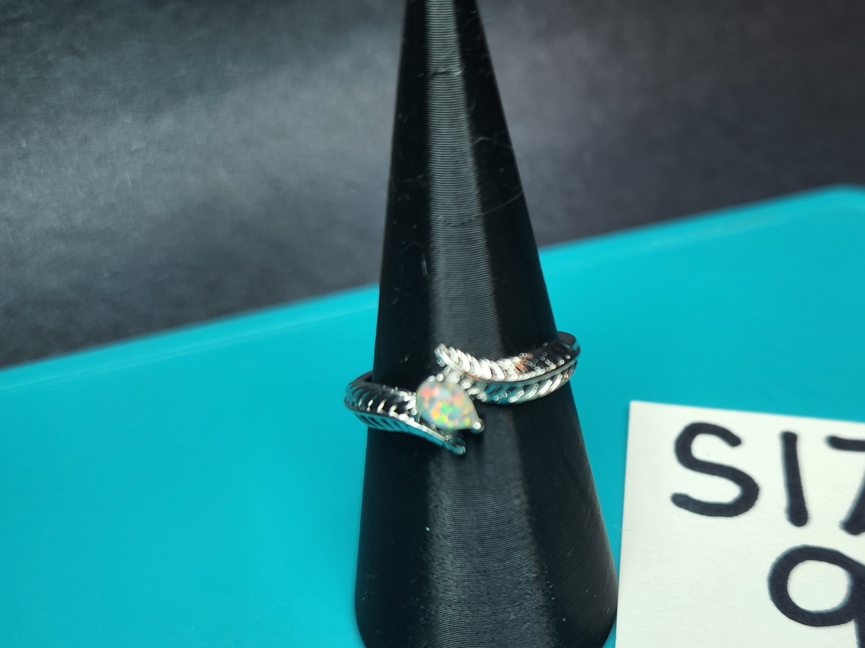 Dainty Opal Leaf Bypass Ring – Size 8.5