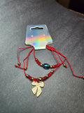 Adjustable Crimson & Gold Bow Charm Bracelet Set