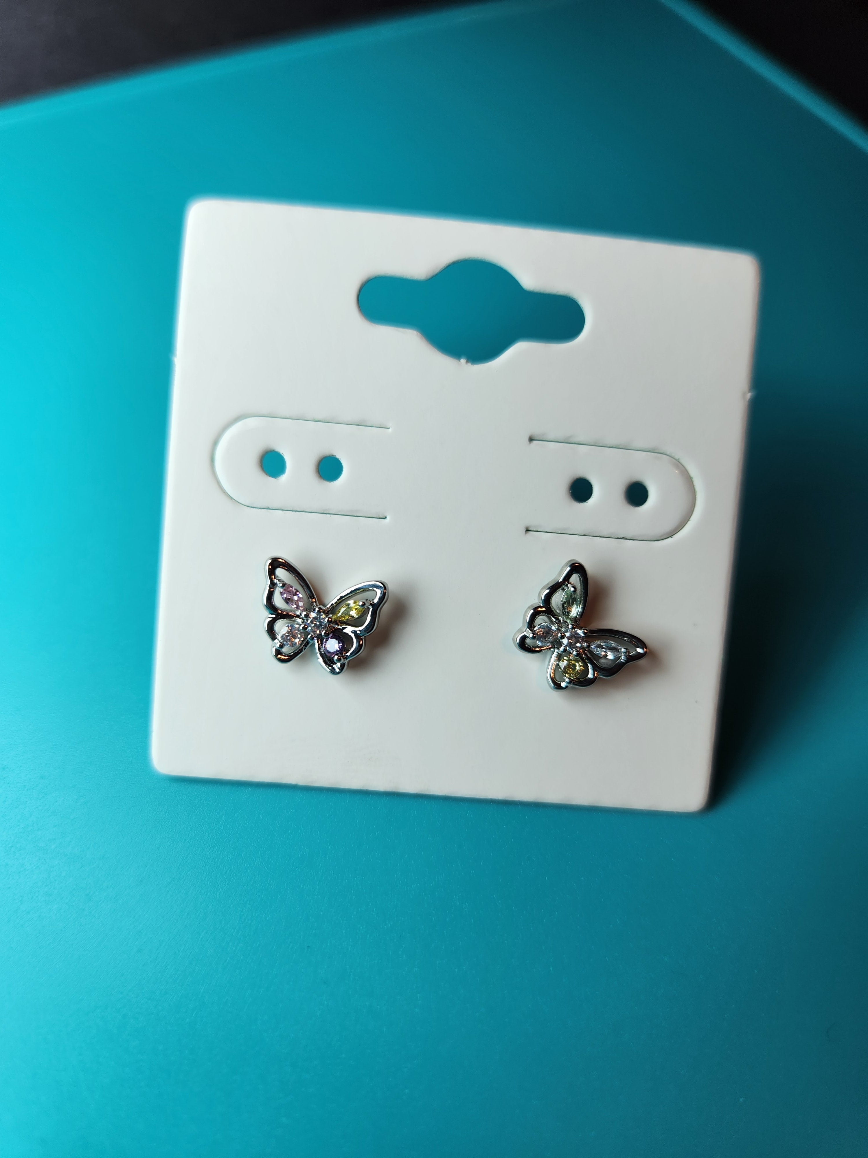 Multi-Color Pastel Crystal Butterfly Stud Earrings