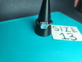 Size 13 Black Stainless Steel Cushion-Cut Ice Blue Halo Ring