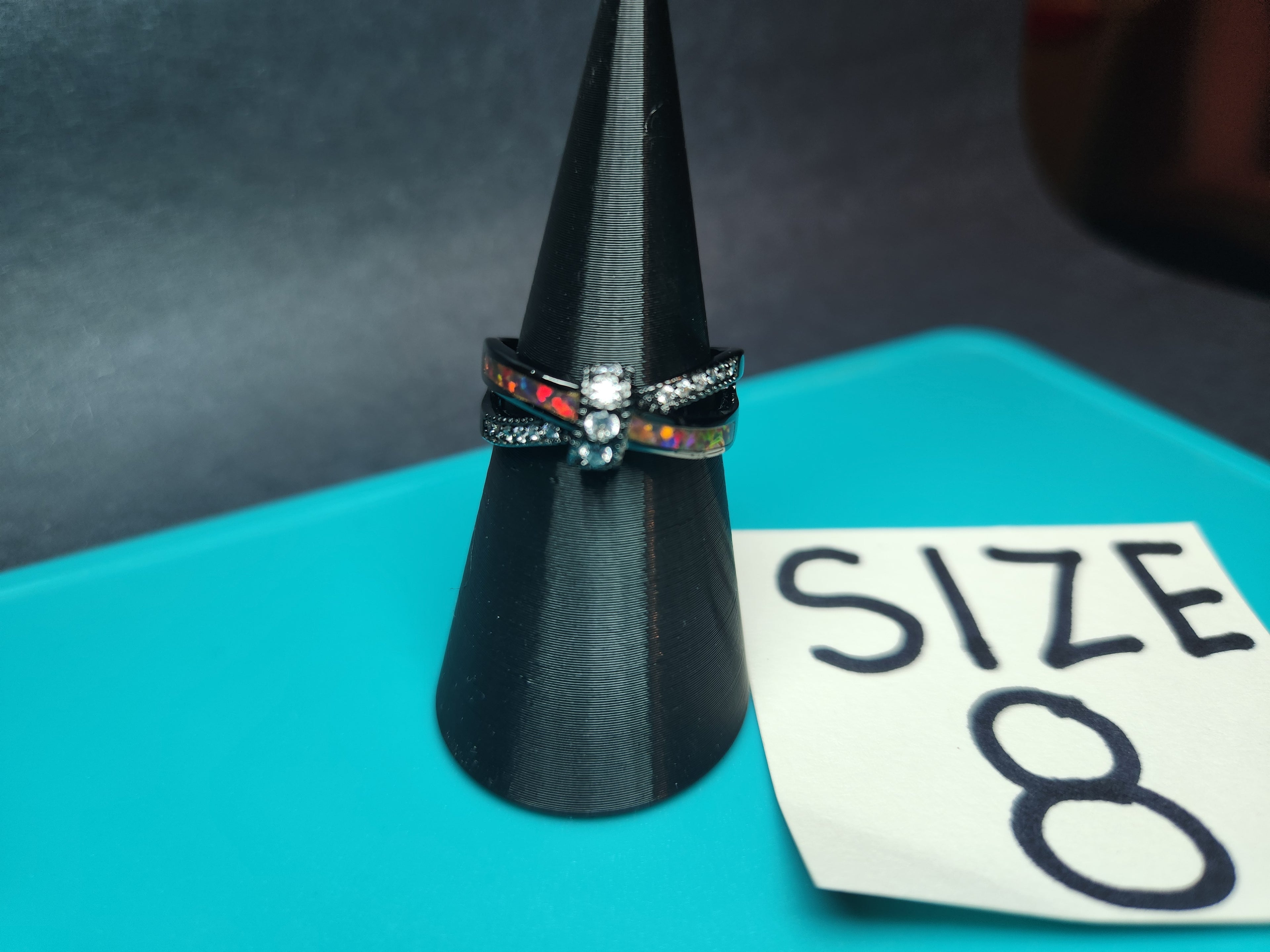 Fire & Ice Criss-Cross Inlay Ring – Size 8