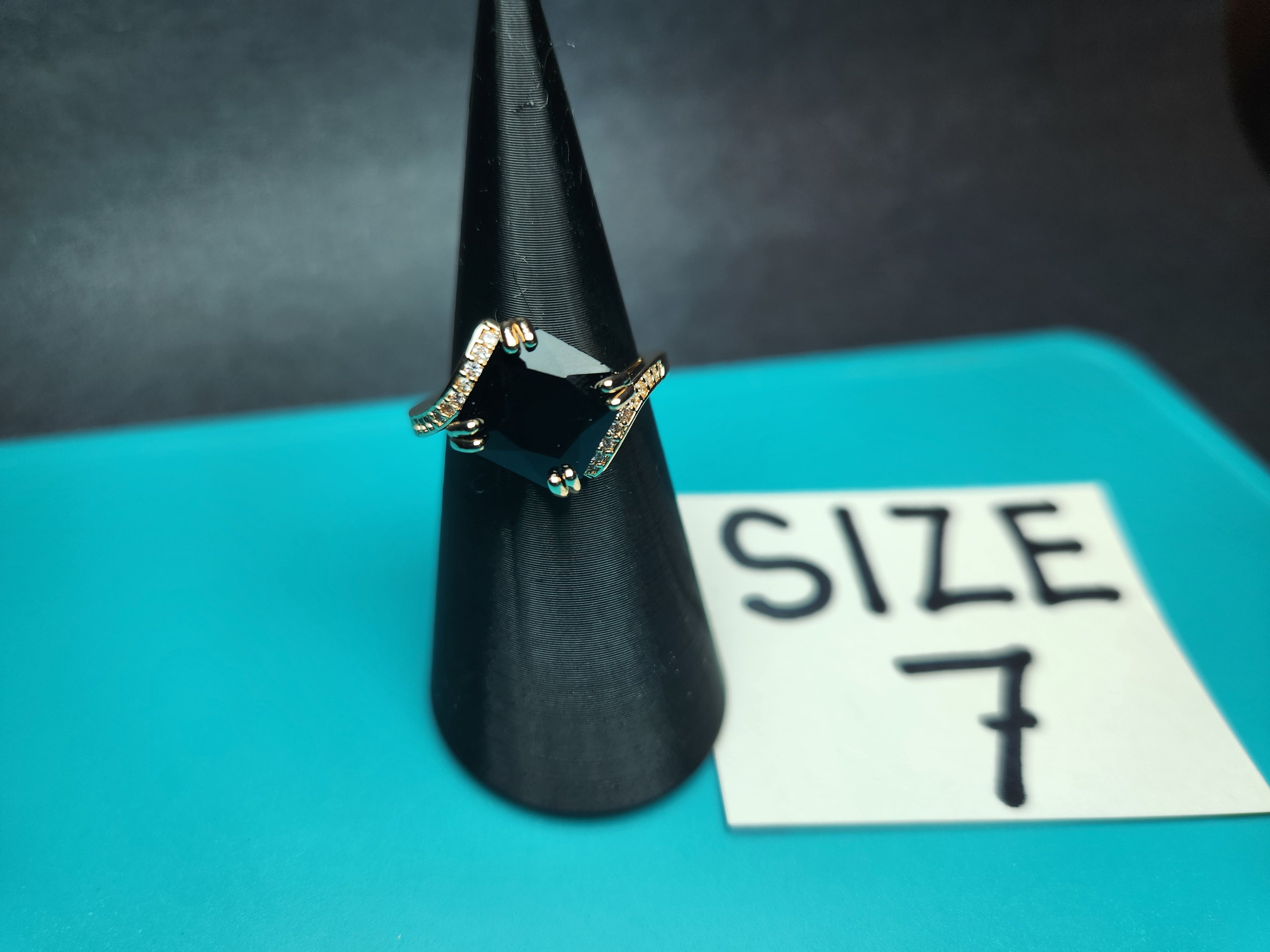 Edgy Hexagon Onyx-Style Statement Ring – Size 7