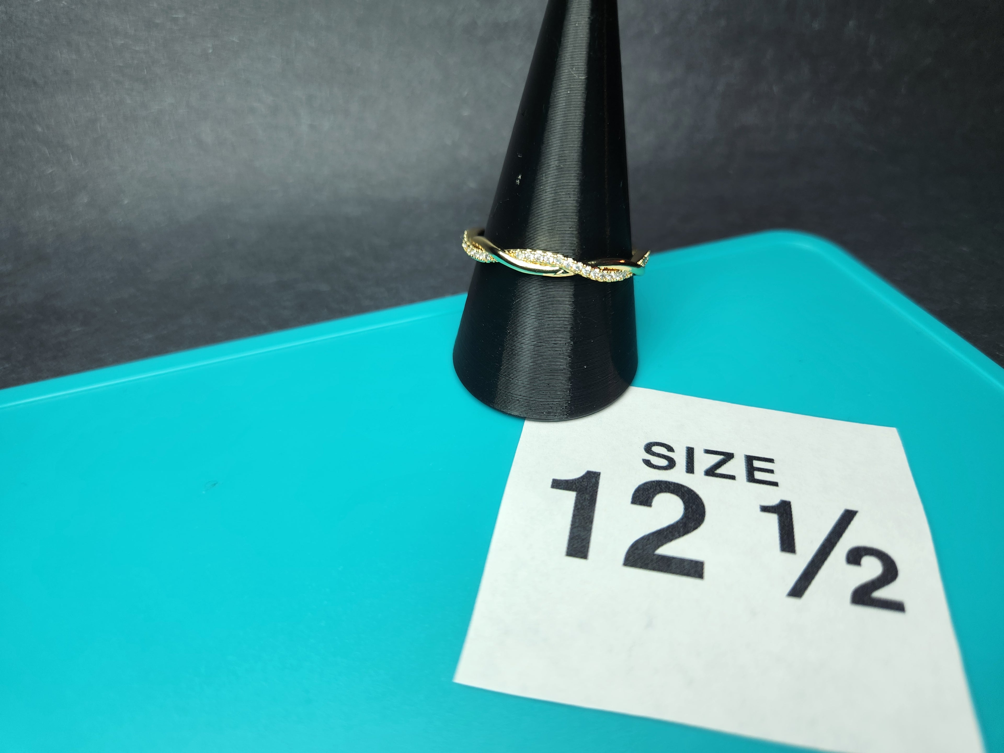 Gold Twisted Crisscross Micro Pavé Band Size 12 1/2 Stainless Steel Ring