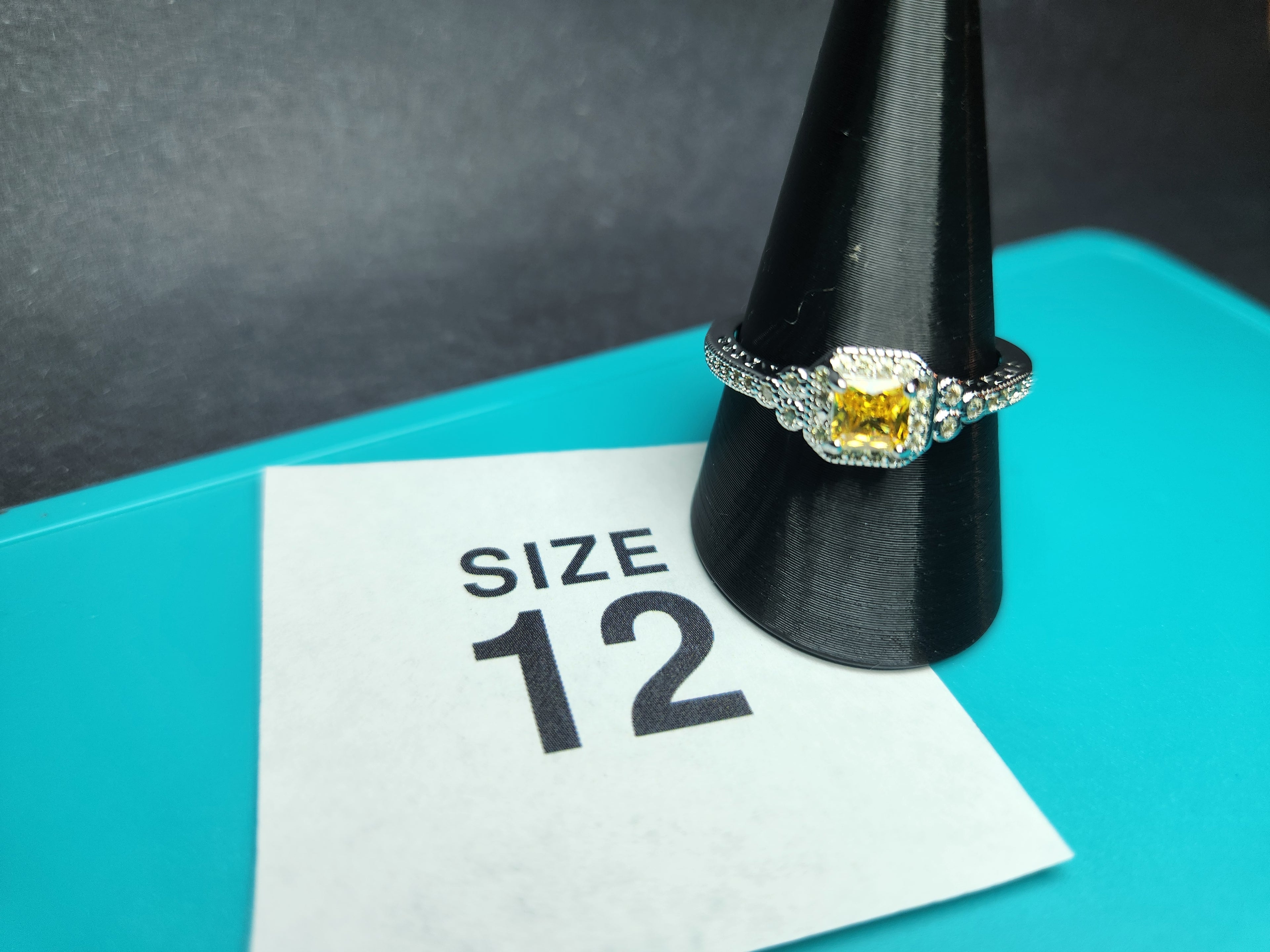 Silver Cushion Cut Yellow Citrine Color Halo Ring Size 12 Stainless Steel Ring