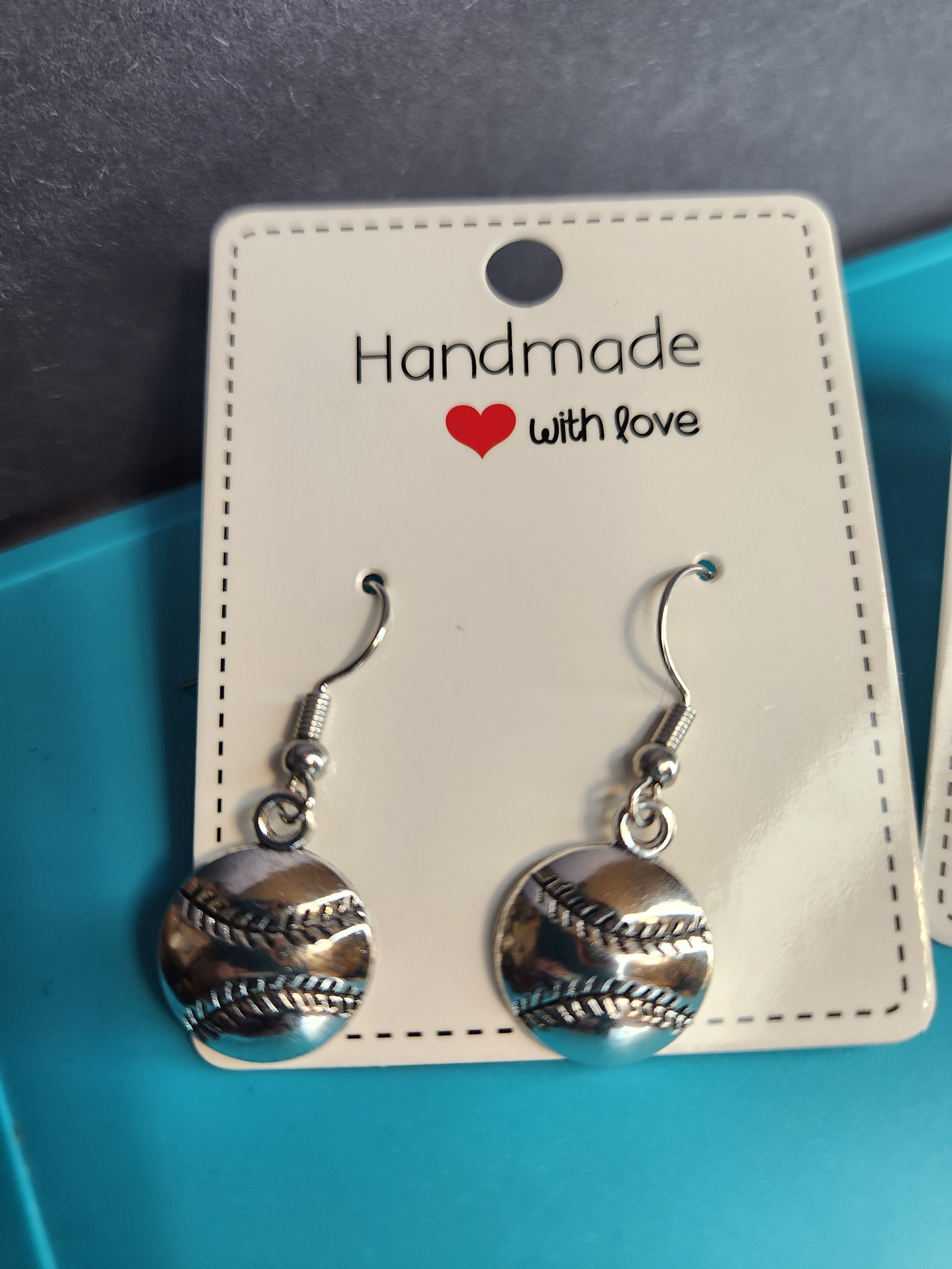 Baseball or softball ball earrings, hypoallergenic and nickel free