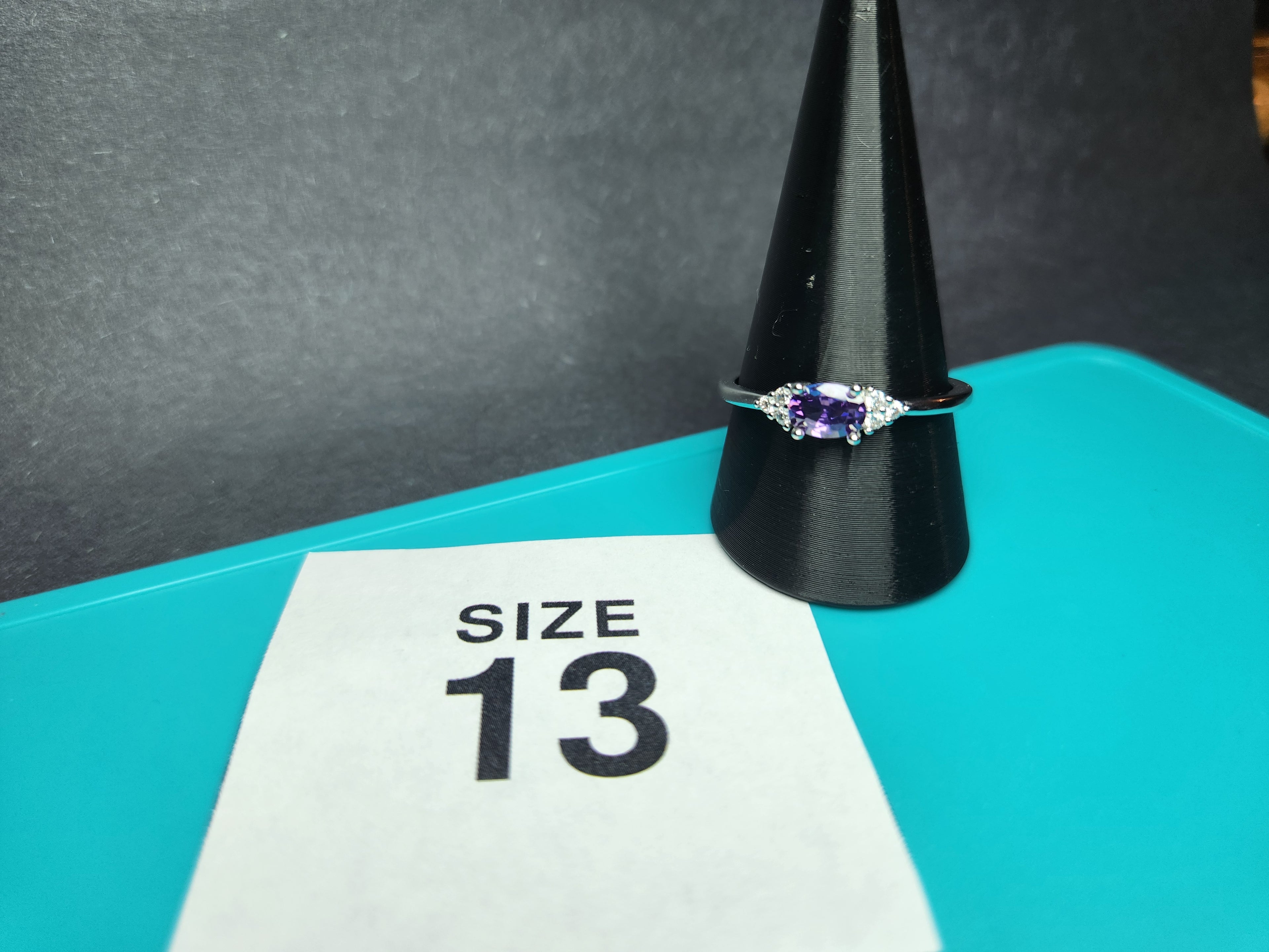 Silver Dainty Purple Crystal Cluster Ring Size 13 Stainless Steel Ring