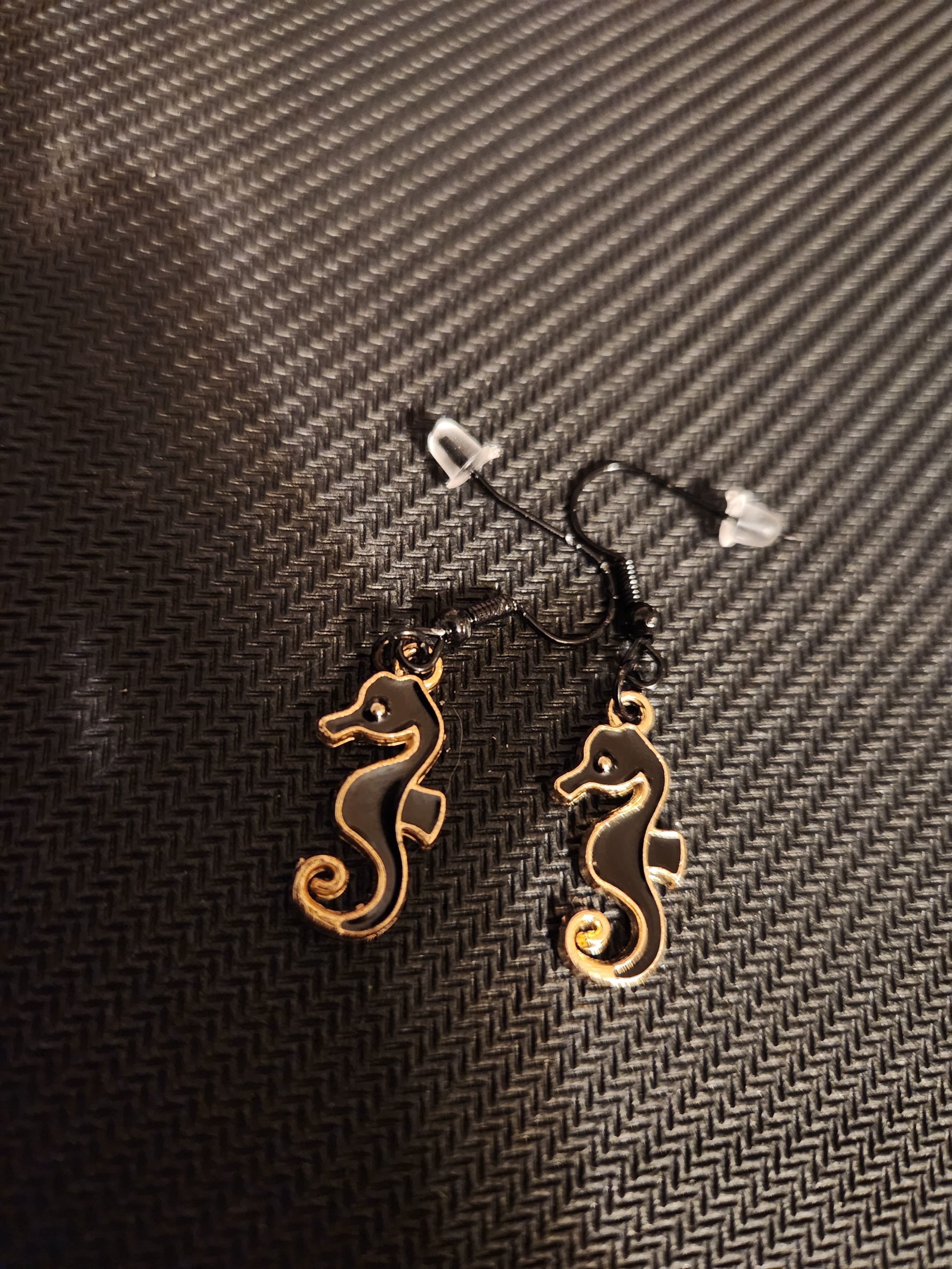 Black Enamel Seahorse Earrings