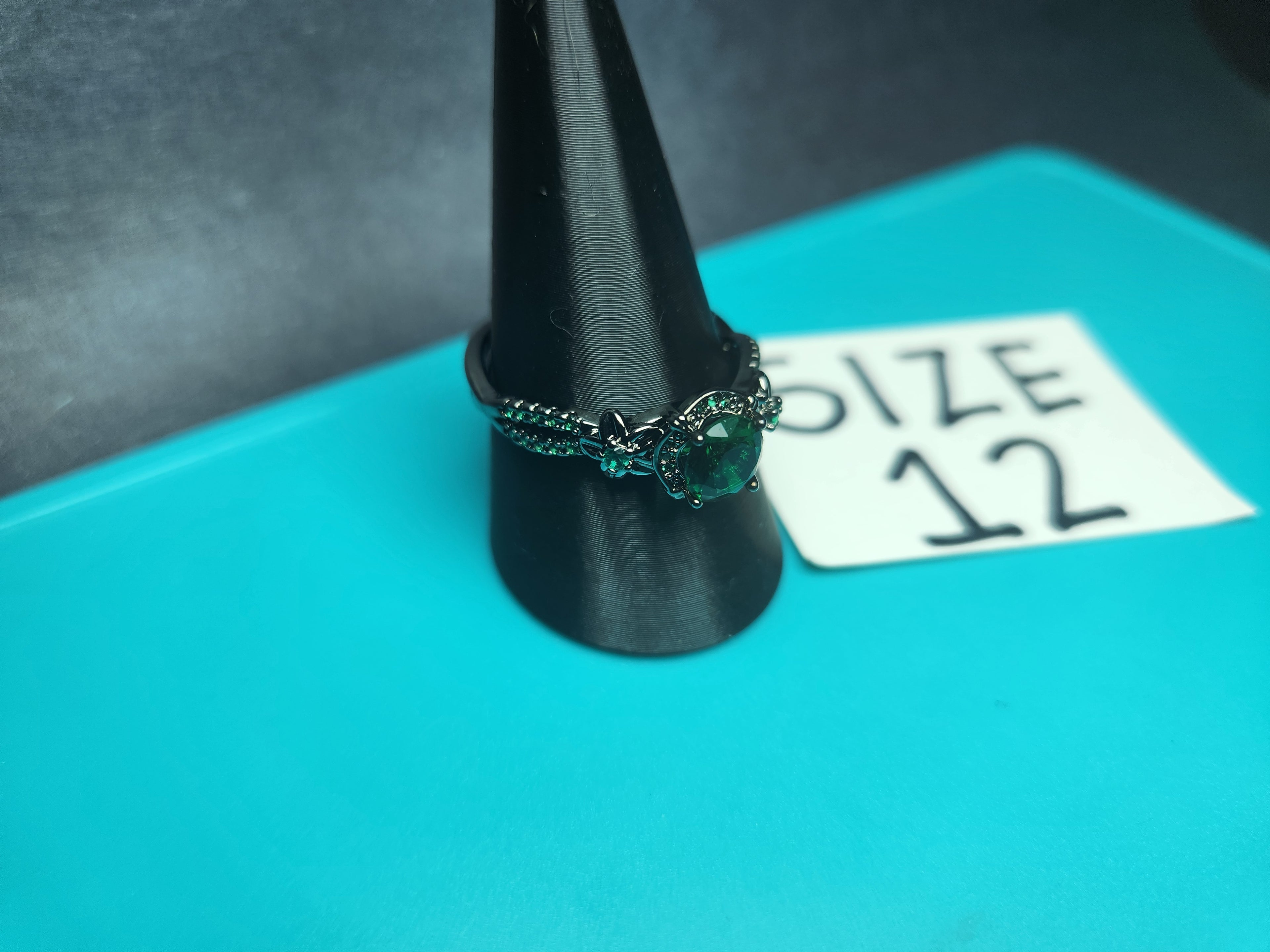Vintage Gothic Emerald Green CZ Accent Ring - Size 12 Stainless Steel Ring