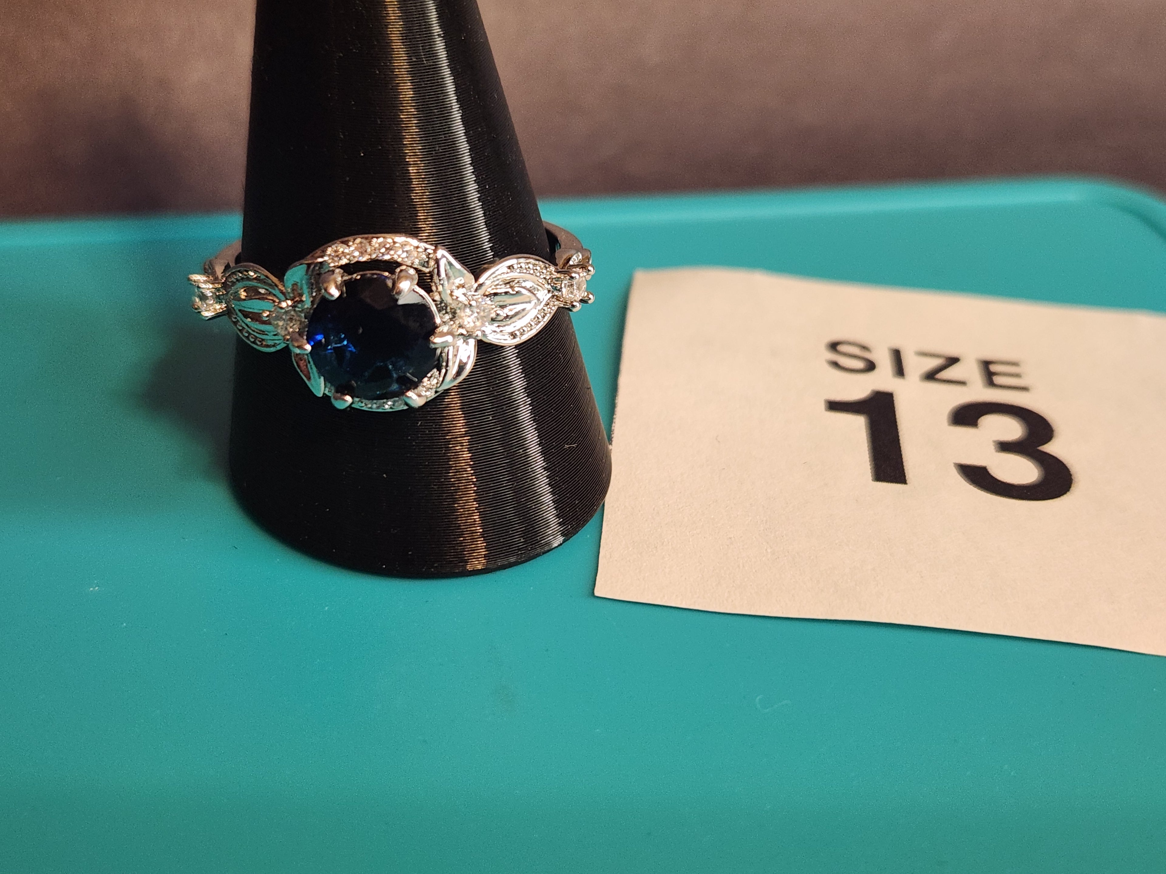 Round Dark Blue Filigree Ring– Size 13, Stainless Steel