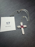 17" Ruby-Toned Floral Accent Pavé Cross Necklace