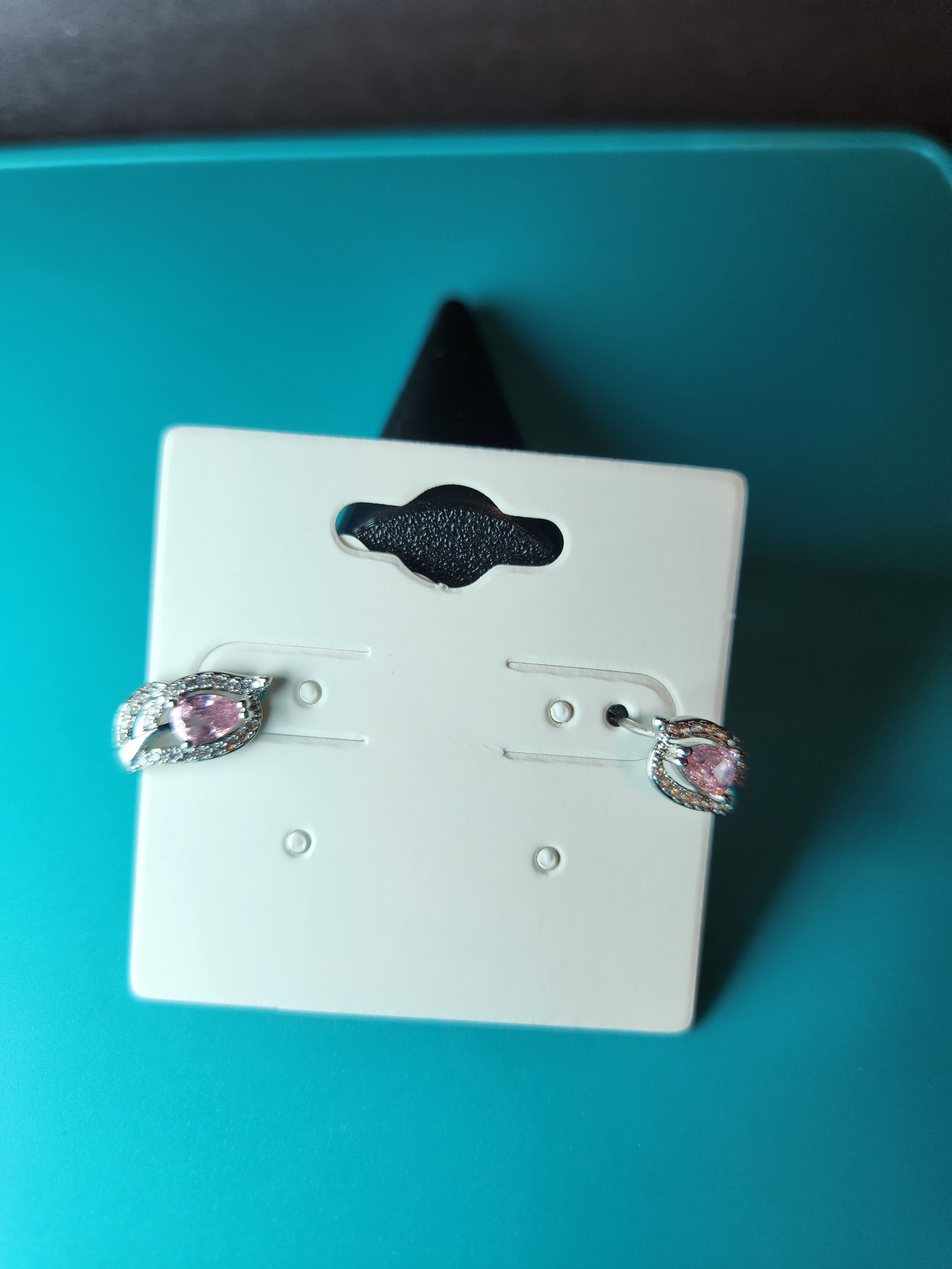 Pastel Pink Marquise Teardrop Halo Earrings