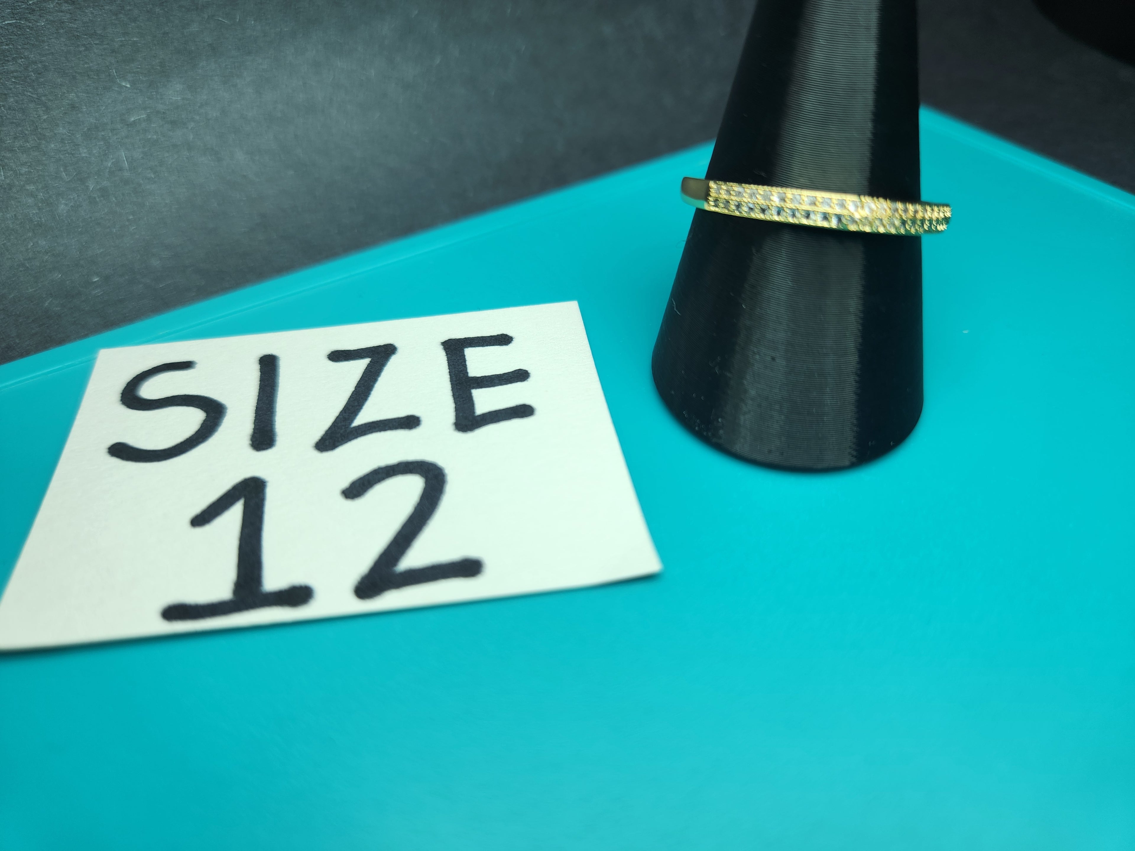 Size 12 Gold Pave Eternity Band | Slim Double Row Stainless Steel Crystal Ring