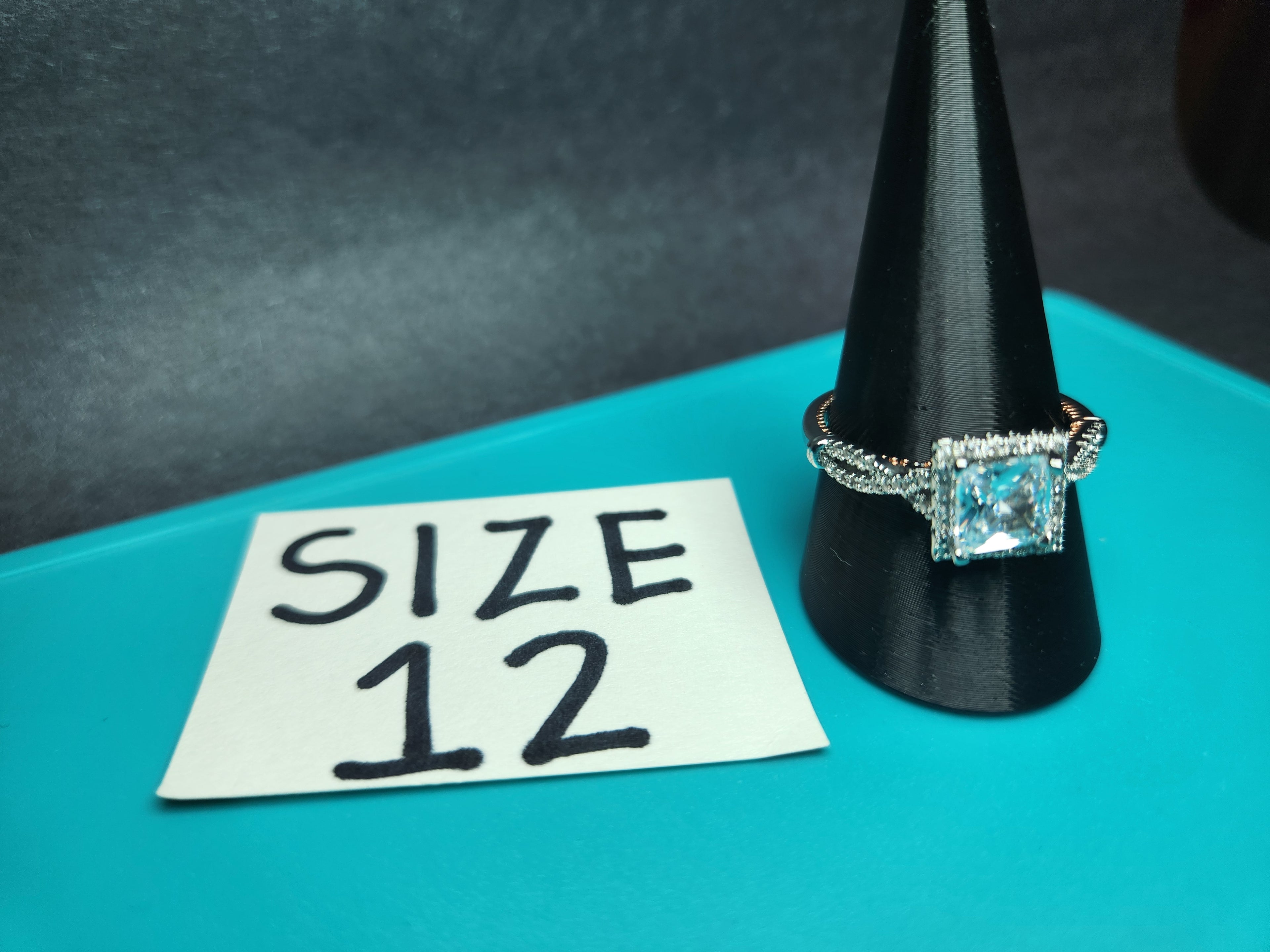 Size 12 Princess Cut Halo Statement Ring | Silver Stainless Steel Square Crystal Ring