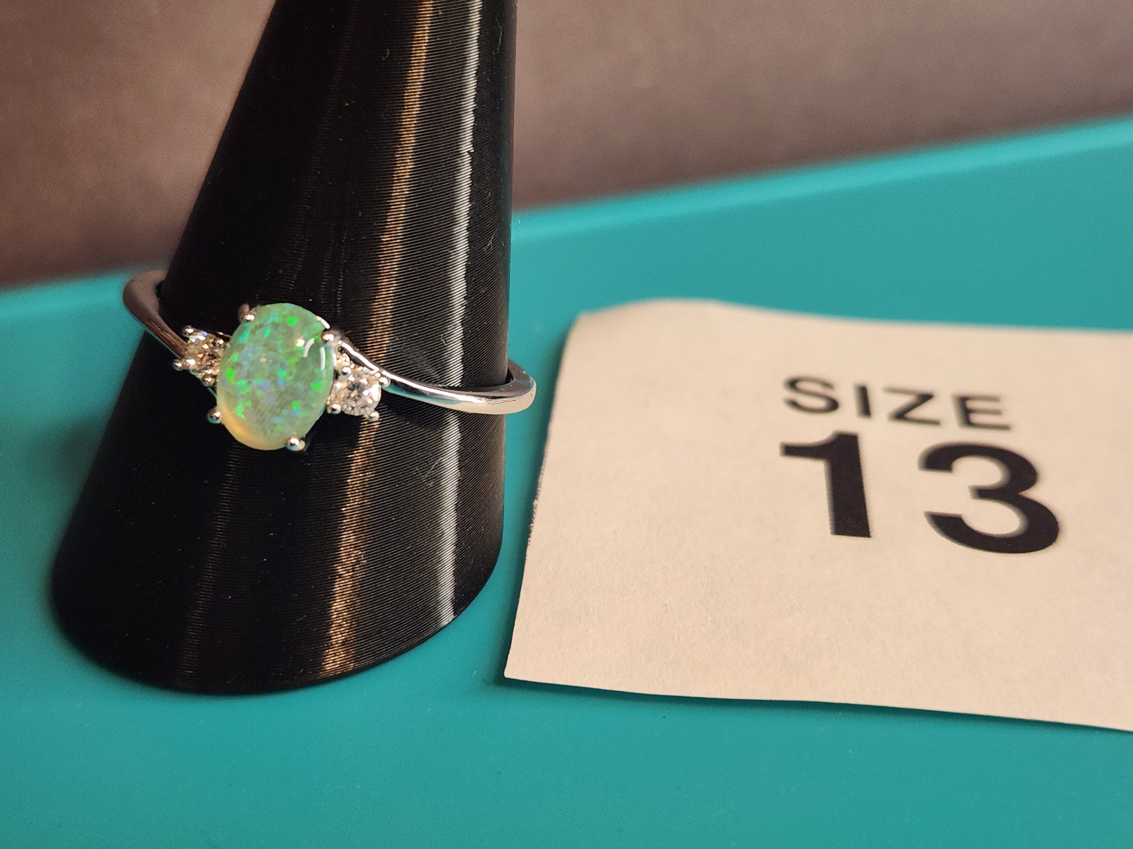 Oval Green Opal – Size 13, Stainless Steel