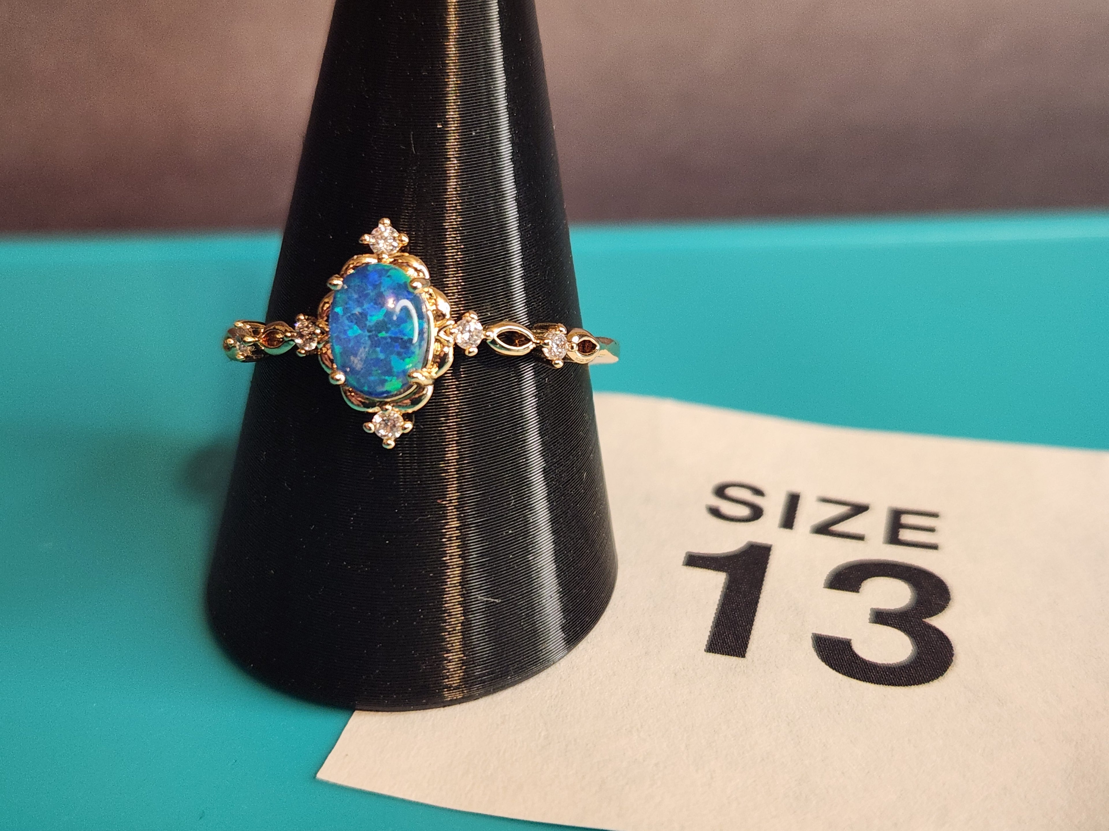 Fancy Blue Opal– Size 13, Stainless Steel
