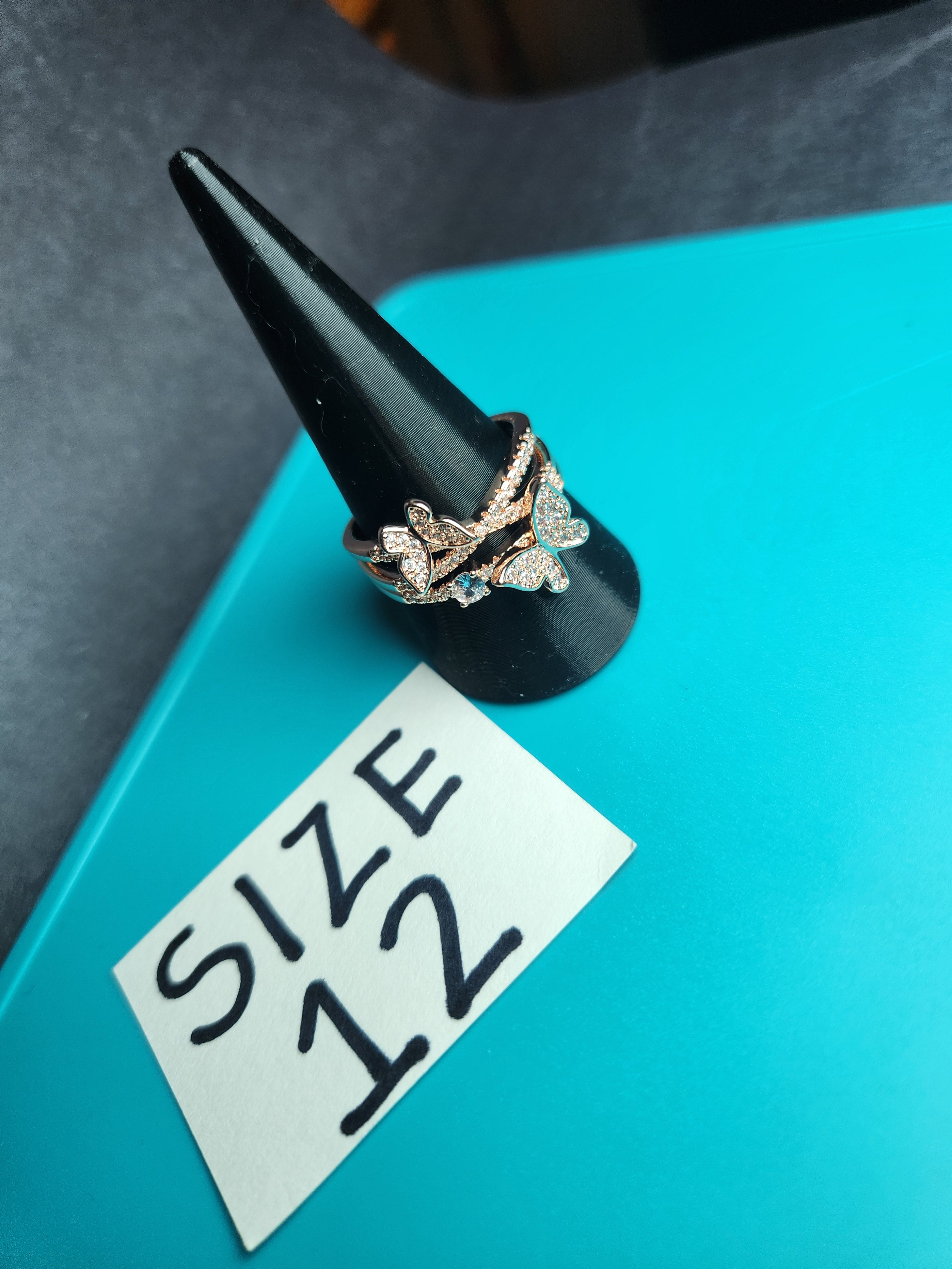 Rose Gold Statement Butterfly Ring - Size 12 Stainless Steel Ring