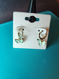 Golden Huggie Hoops with Mint Green Enamel Butterfly Charms