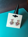 Shimmering Pink Double Heart Crystal Drop Earrings