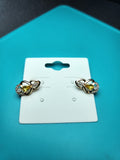 Golden Infinity Tear Stud Earrings with Citrine-Yellow Accent
