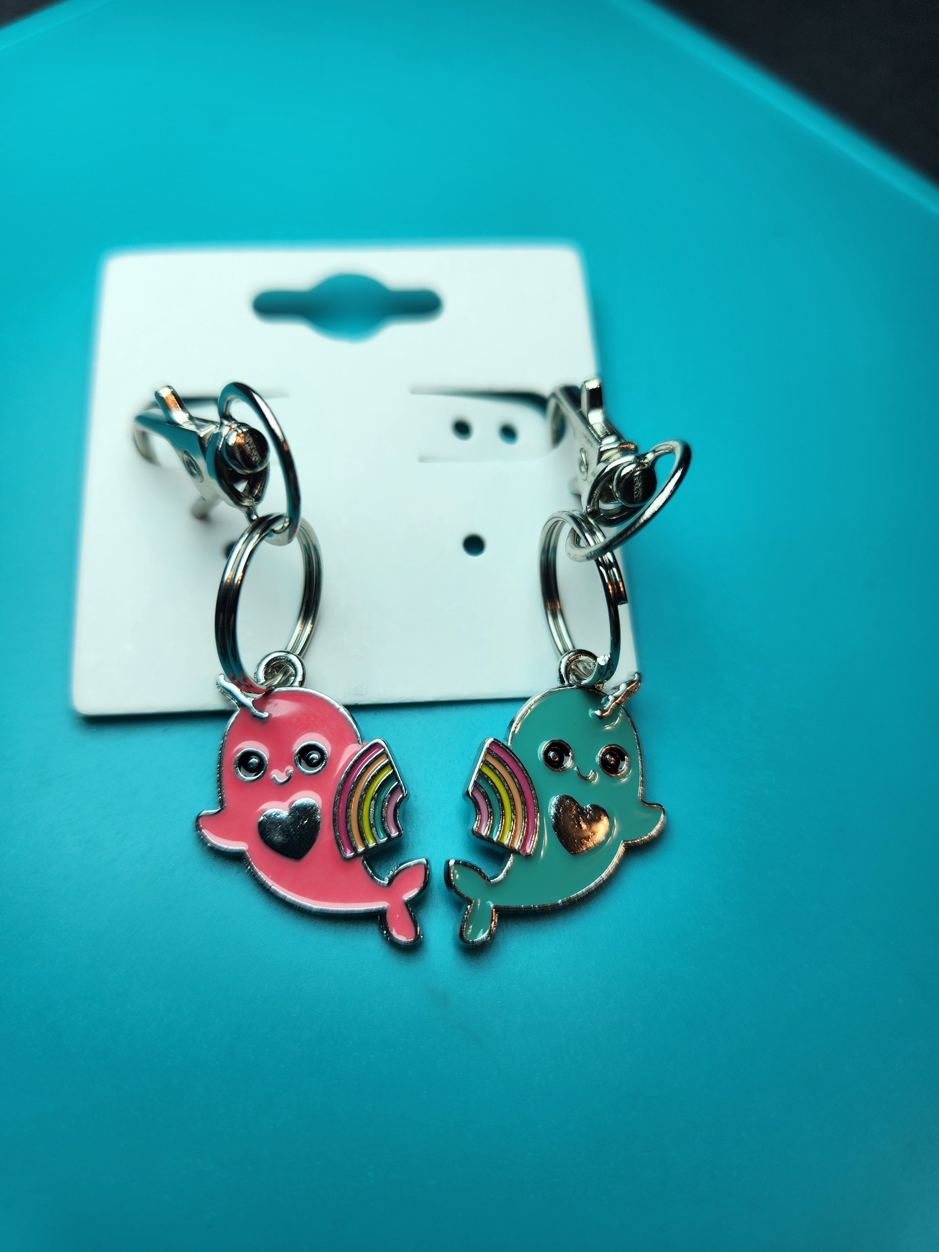 Pink and Teal Narwal Best Friends Keychains