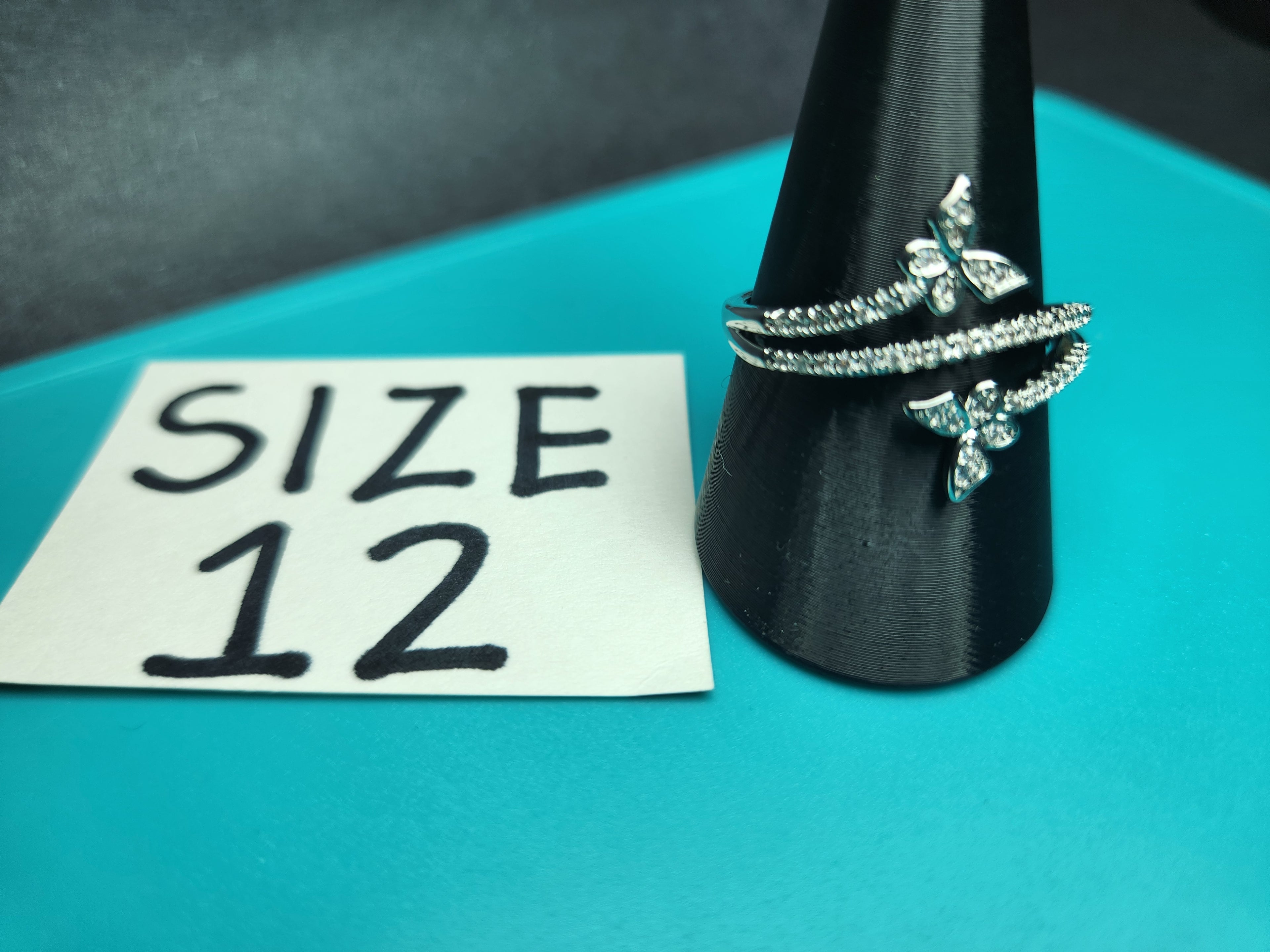 Size 12 Sparkling Double Butterfly Ring | Silver Stainless Steel Pave Bypass Ring
