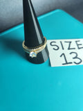 Size 13 Gold Stainless Steel Round Solitaire Wide Pavé Ring