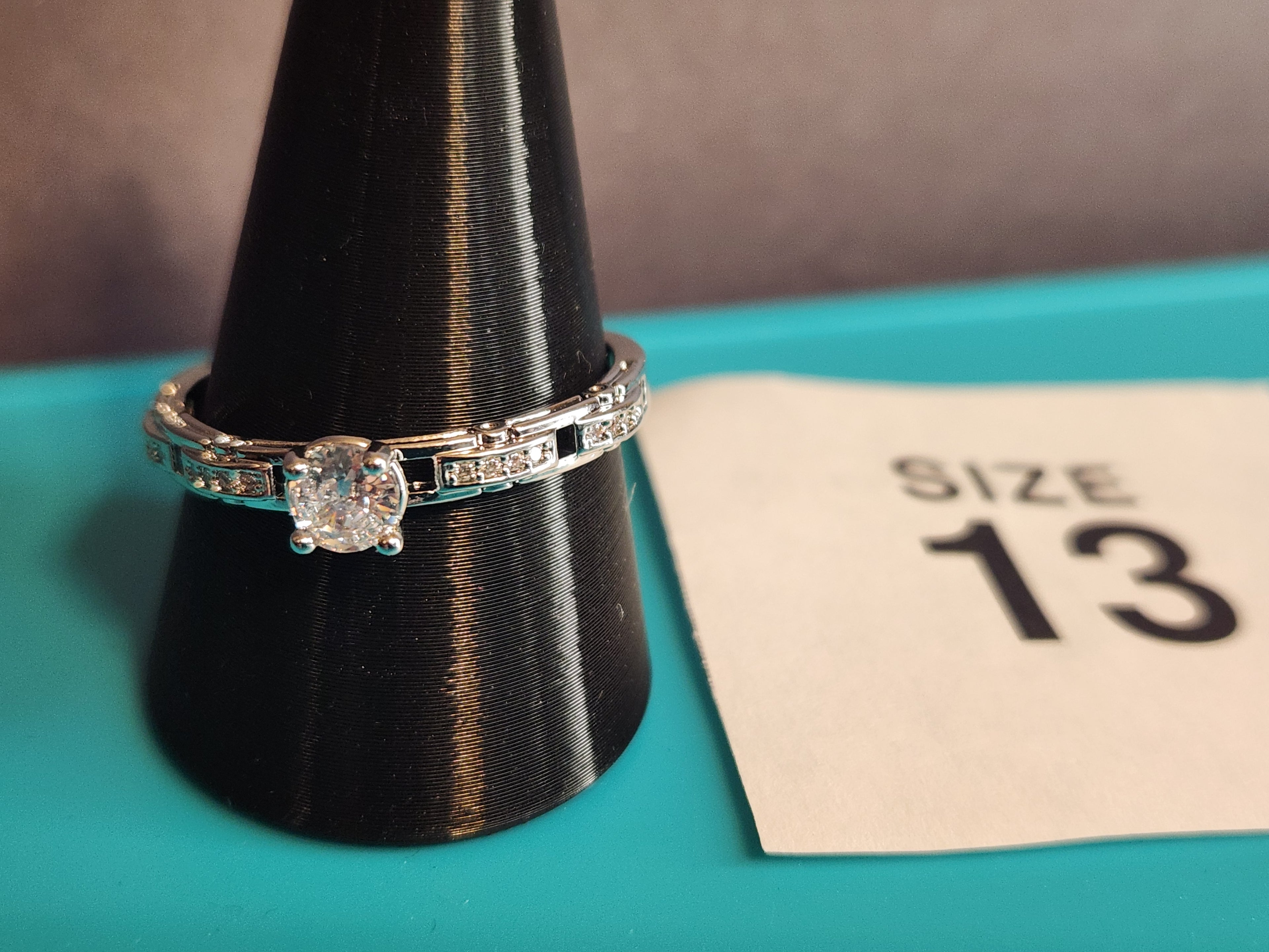 Round Clear Crystal Ring – Size 13, Stainless Steel