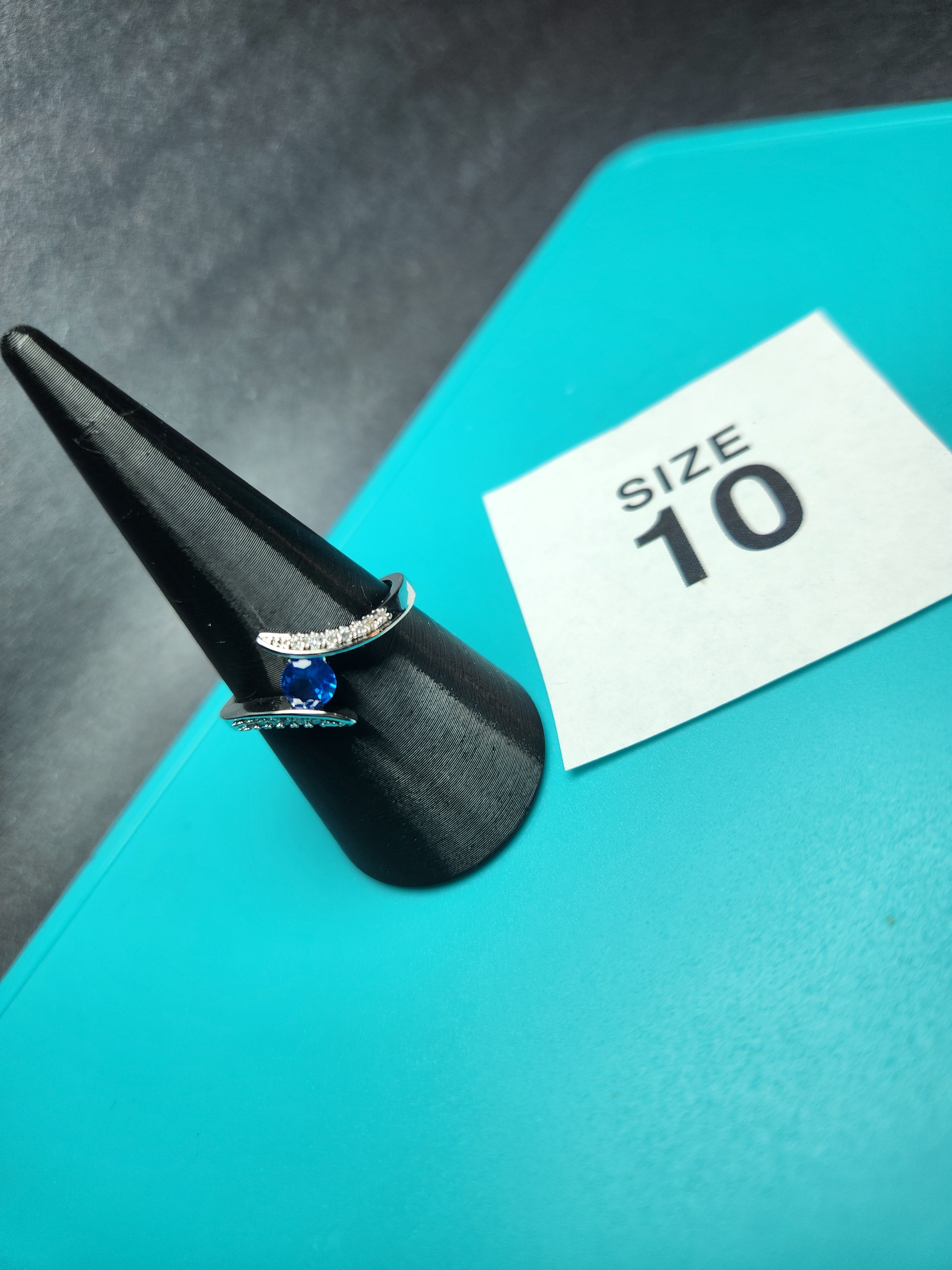 Silver Royal Blue Solitaire Bypass Wave Ring Size 10 Stainless Steel Ring