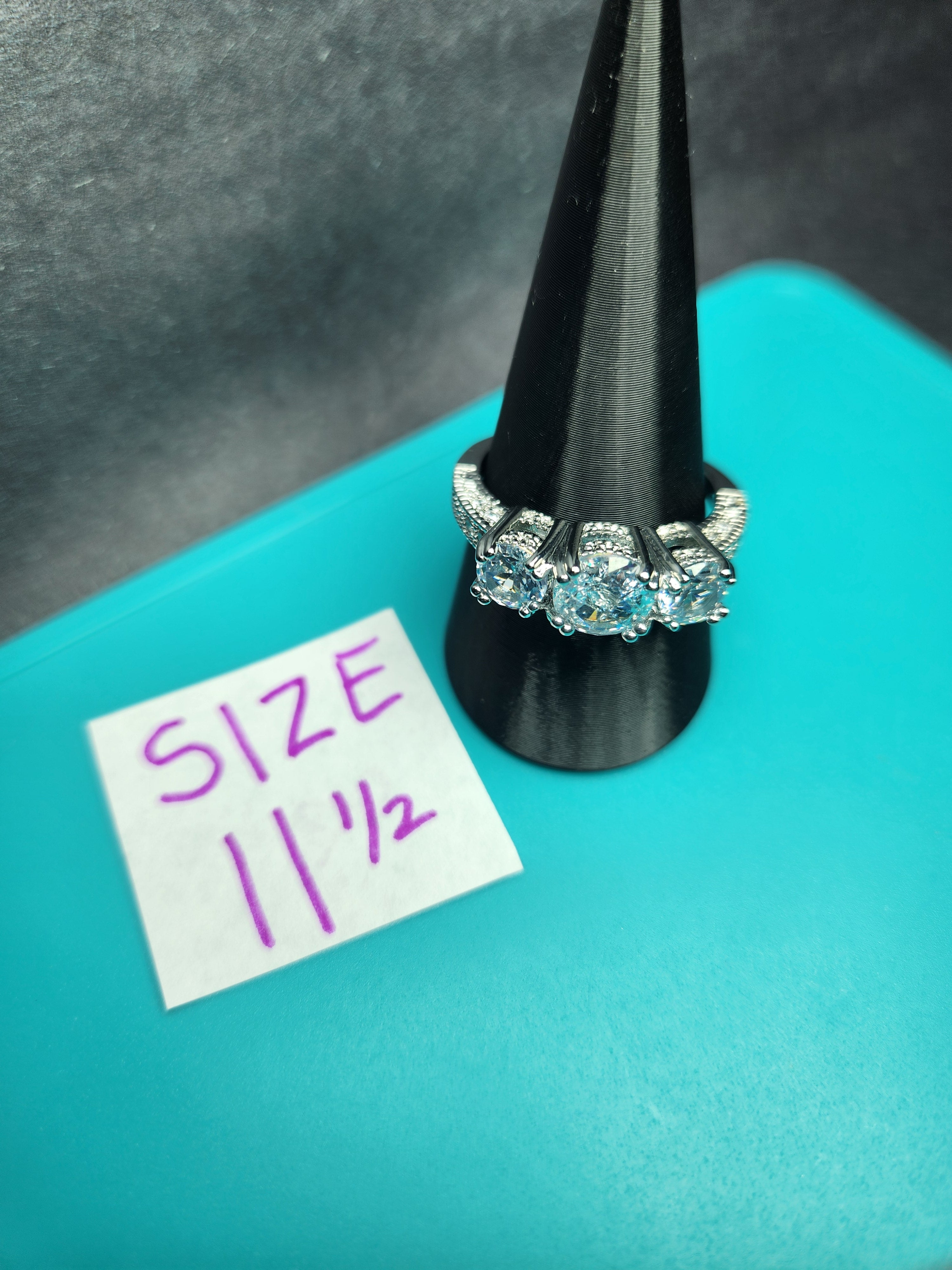 Vintage Three-Stone CZ Trinity Ring - Size 11.5 Stainless Steel