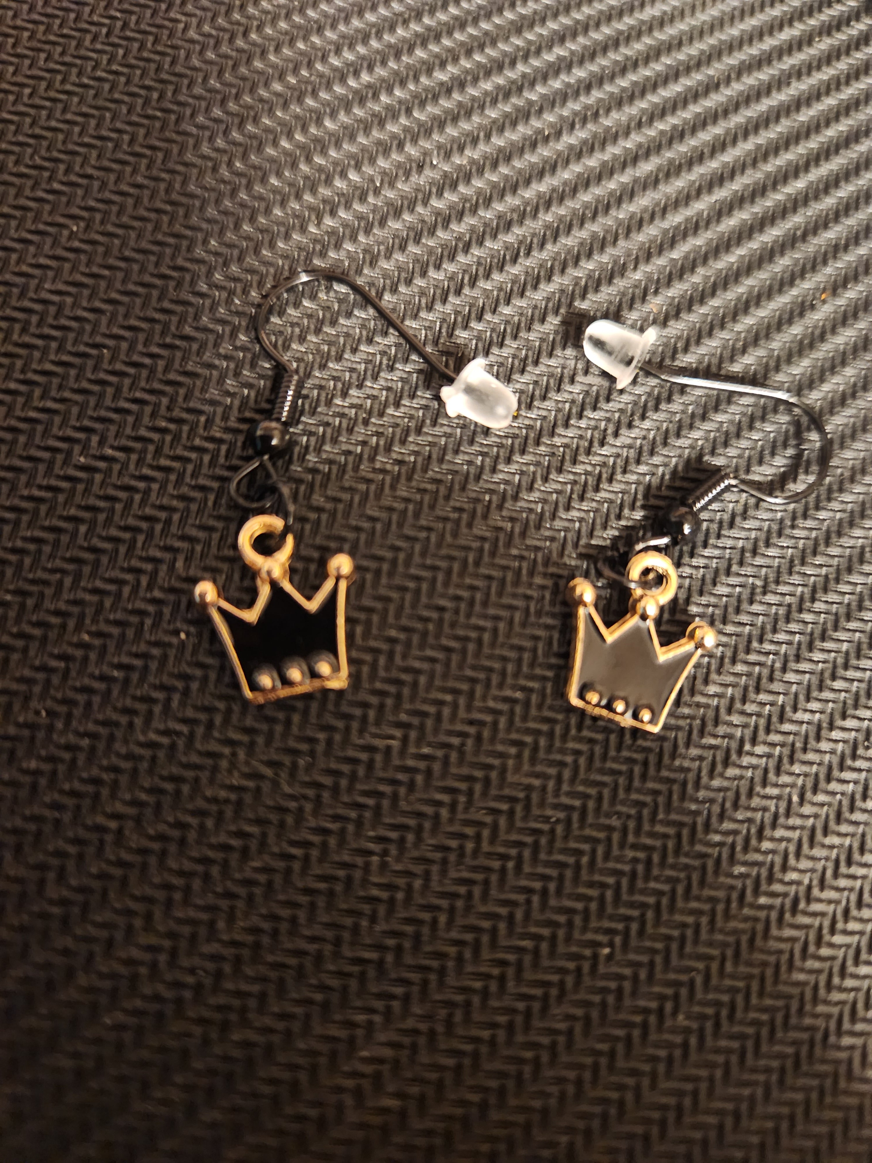 Royal Black Crown Dangle Earrings