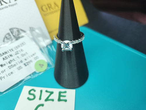 Classic 1.0ct Round Moissanite Solitaire Ring with Pave Band | S925 Sterling Silver | Size 6 | GRA Certified