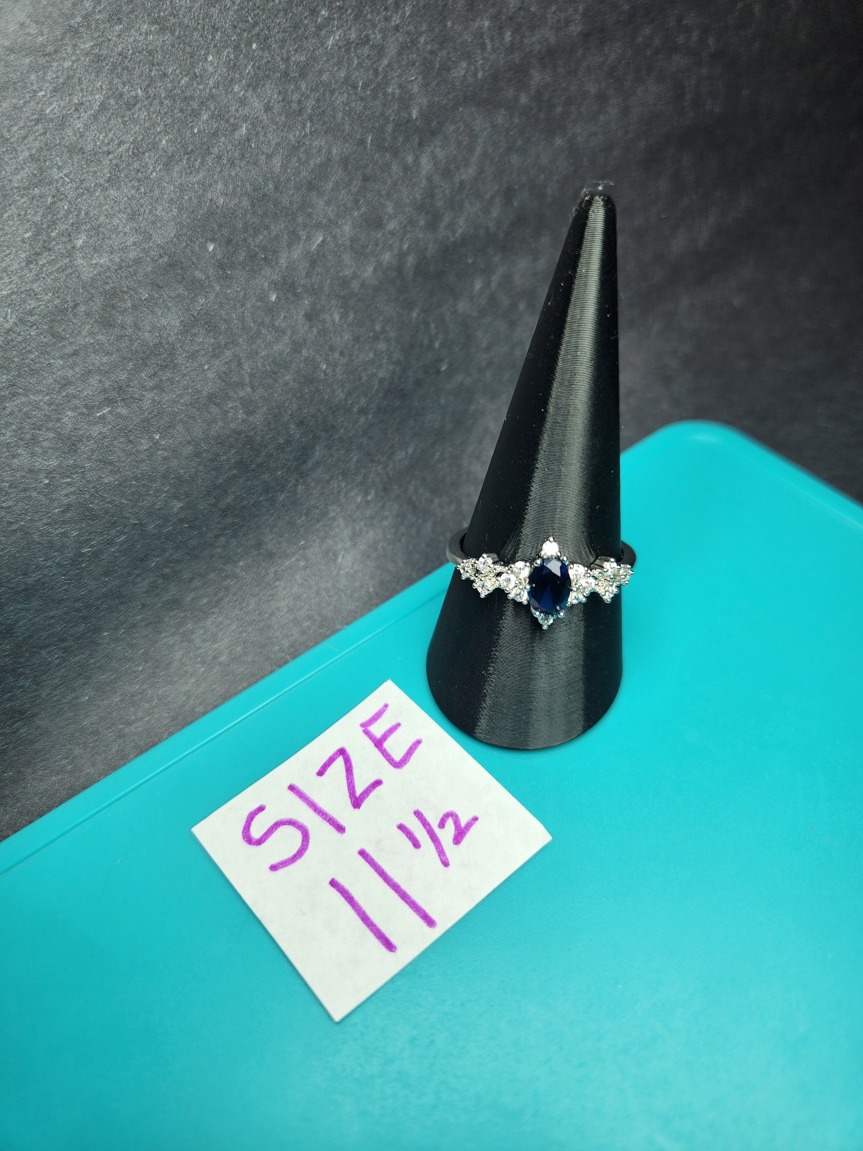 Sapphire Blue Oval Cluster Ring - Size 11.5 Stainless Steel